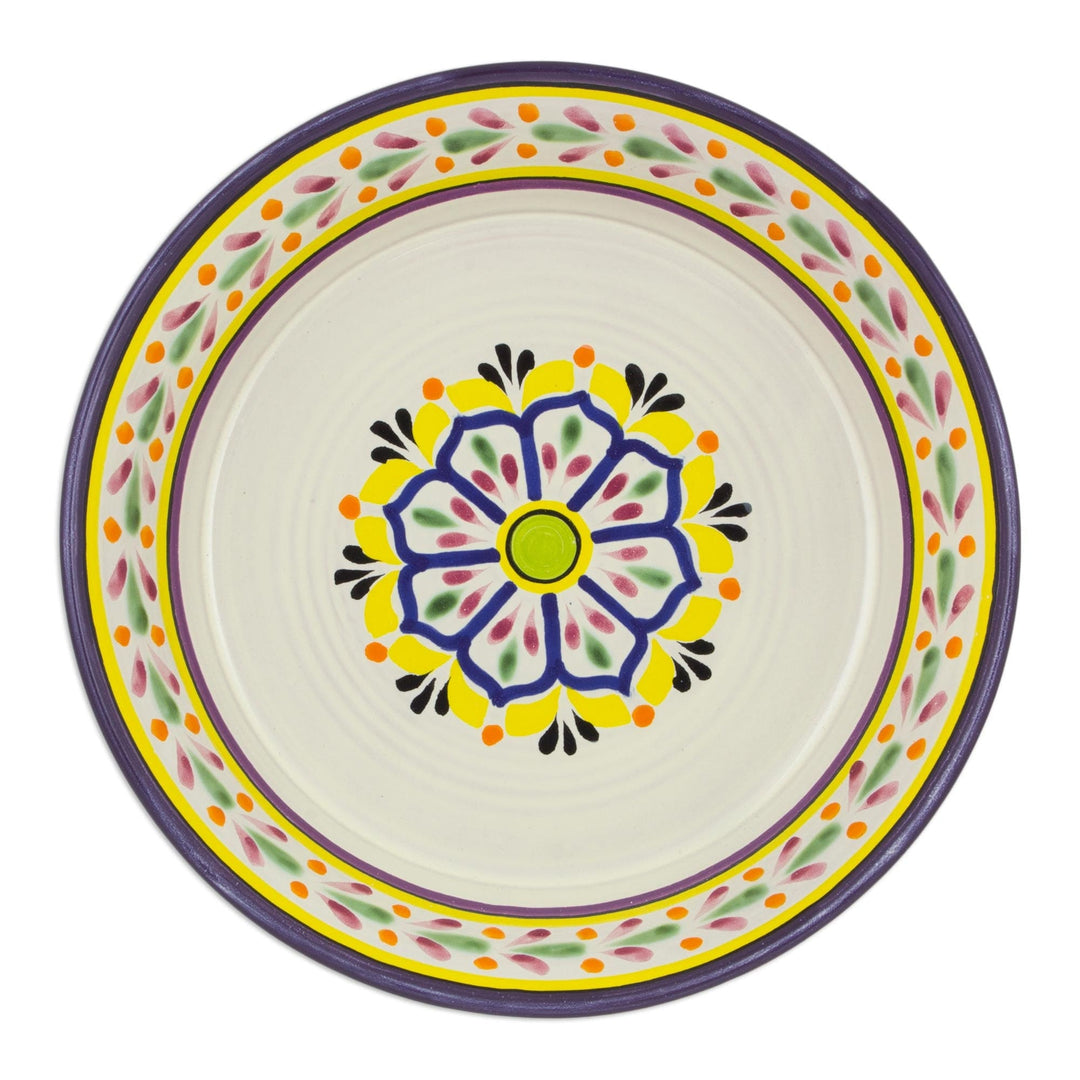Yellow and White Floral Theme Ceramic Serving Bowl - Celaya Sunflower