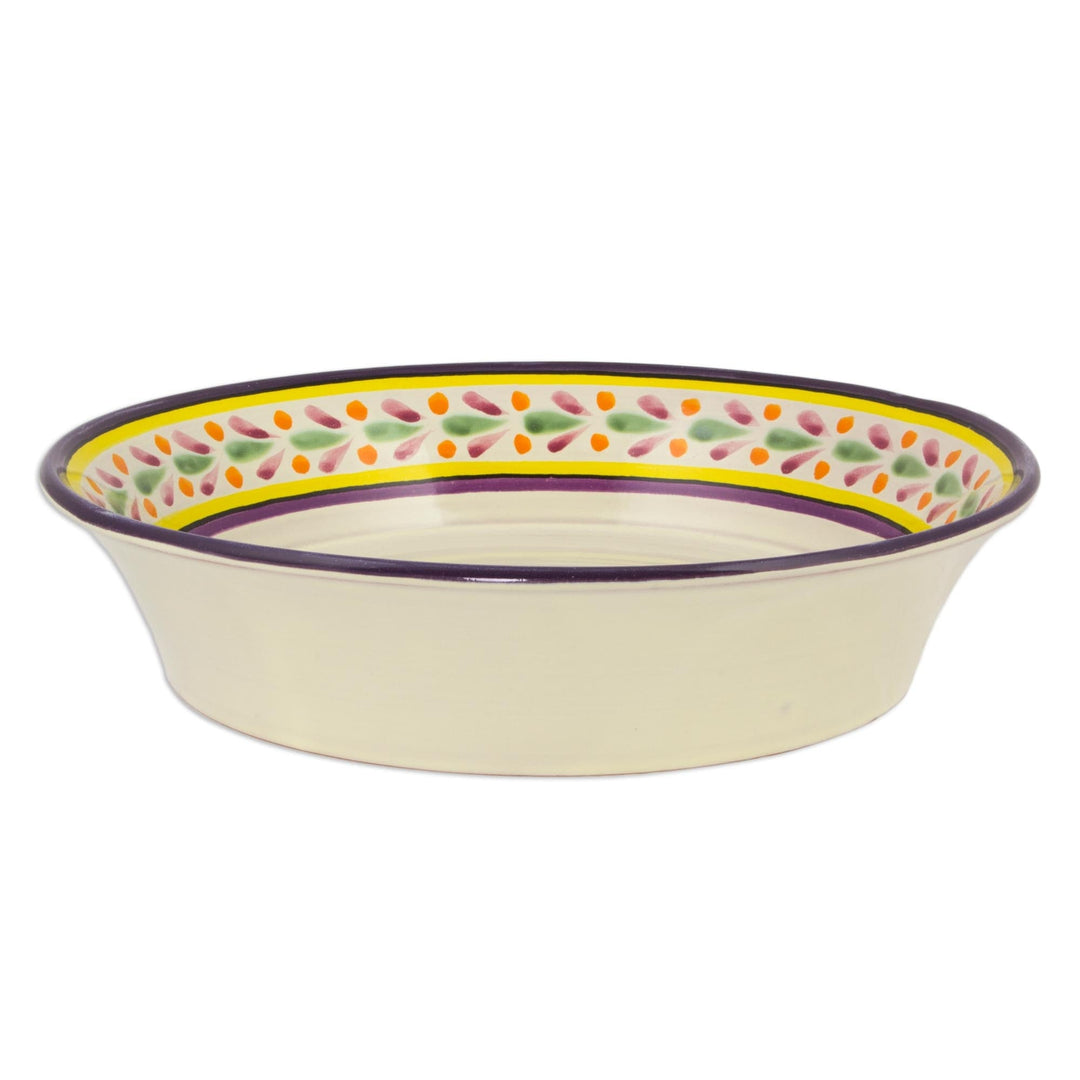 Yellow and White Floral Theme Ceramic Serving Bowl - Celaya Sunflower