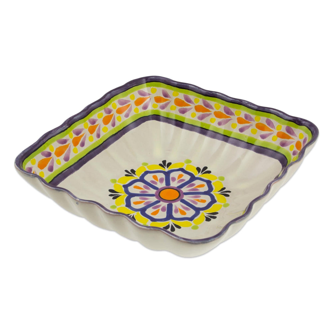 Mexican Artisan Crafted Majolica 8-Inch Serving Bowl - Celaya Sunflower