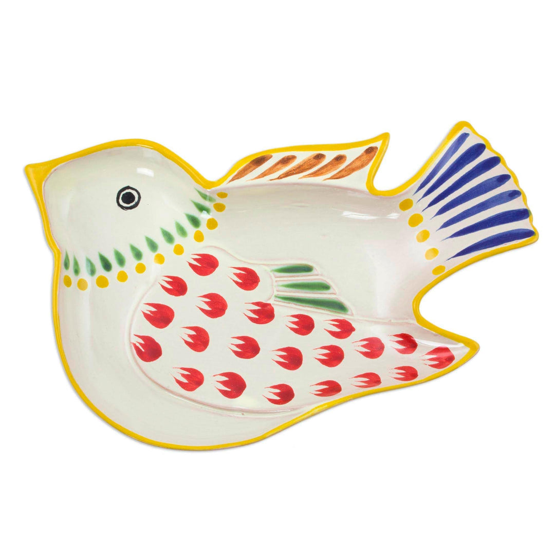 Handcrafted Songbird Theme Majolica Ceramic Dish - Red Wing Songbird