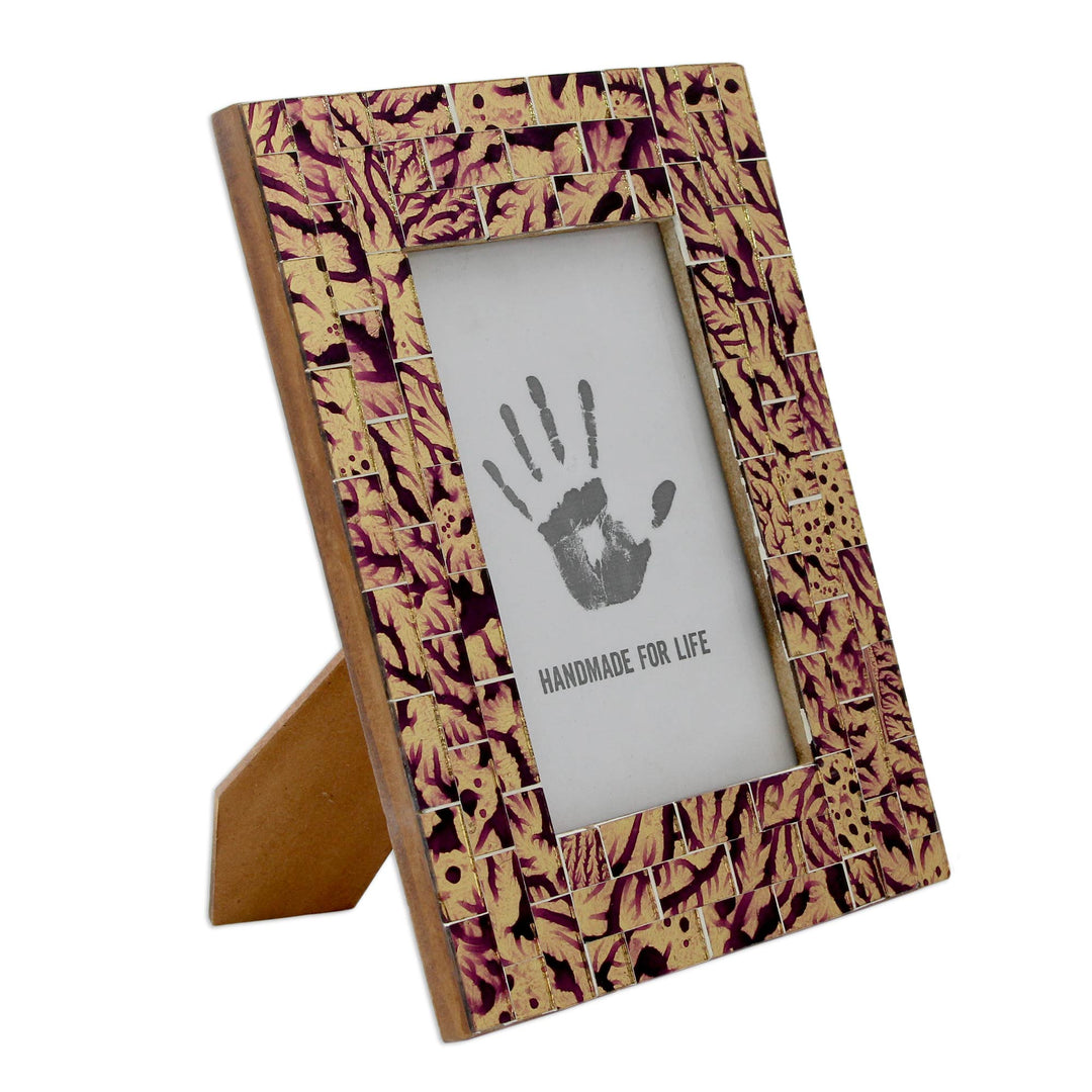 Gold and Purple 4 x 6 Handcrafted Glass Mosaic Photo Frame - Purple Ripples