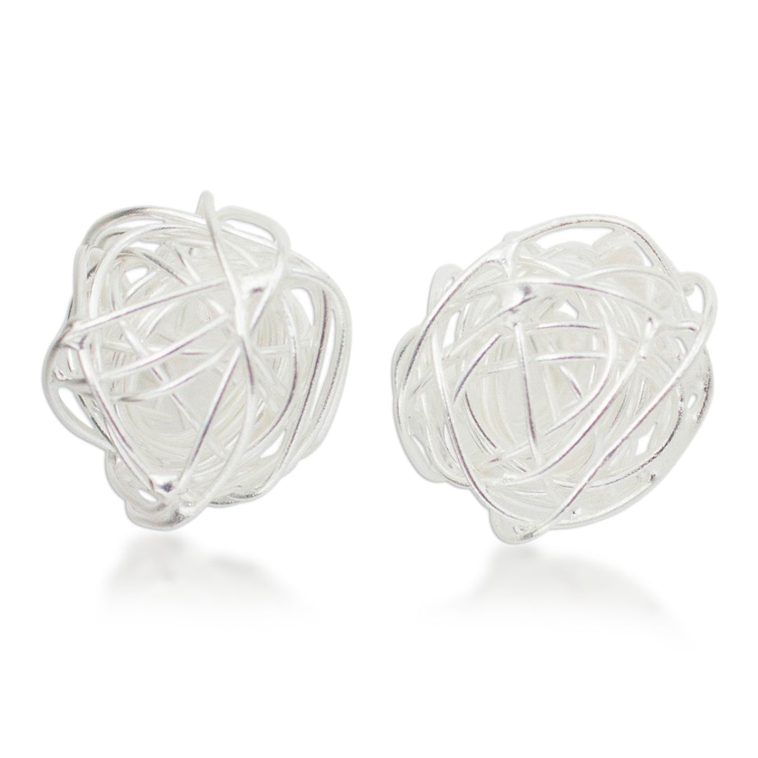 Handmade Abstract Sterling Silver Stud Earrings - Free Line
