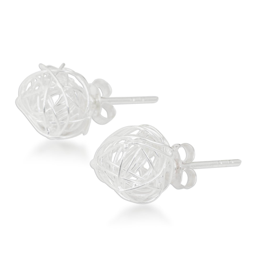 Handmade Abstract Sterling Silver Stud Earrings - Free Line