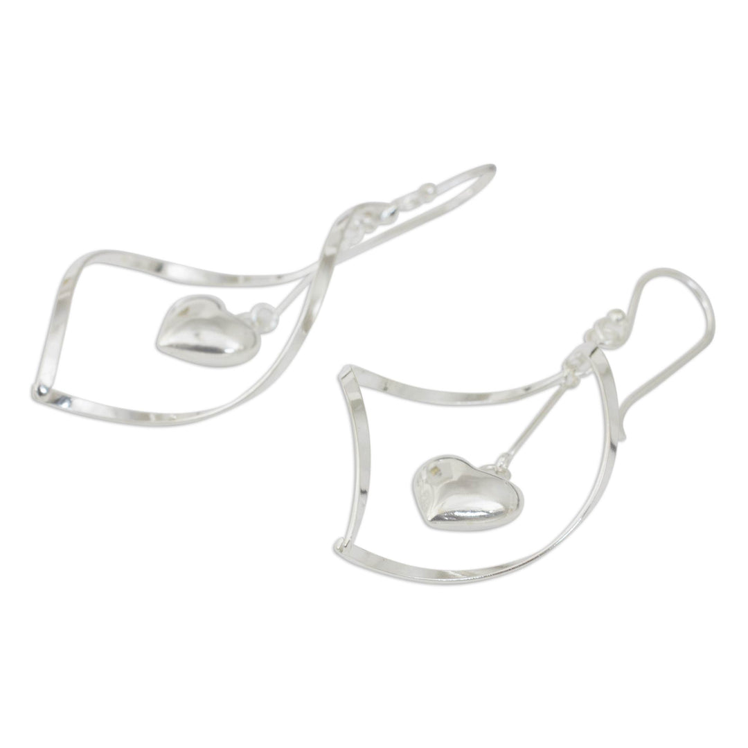 Heart Themed Sterling Silver 925 Dangle Earrings - Heart Pendulum