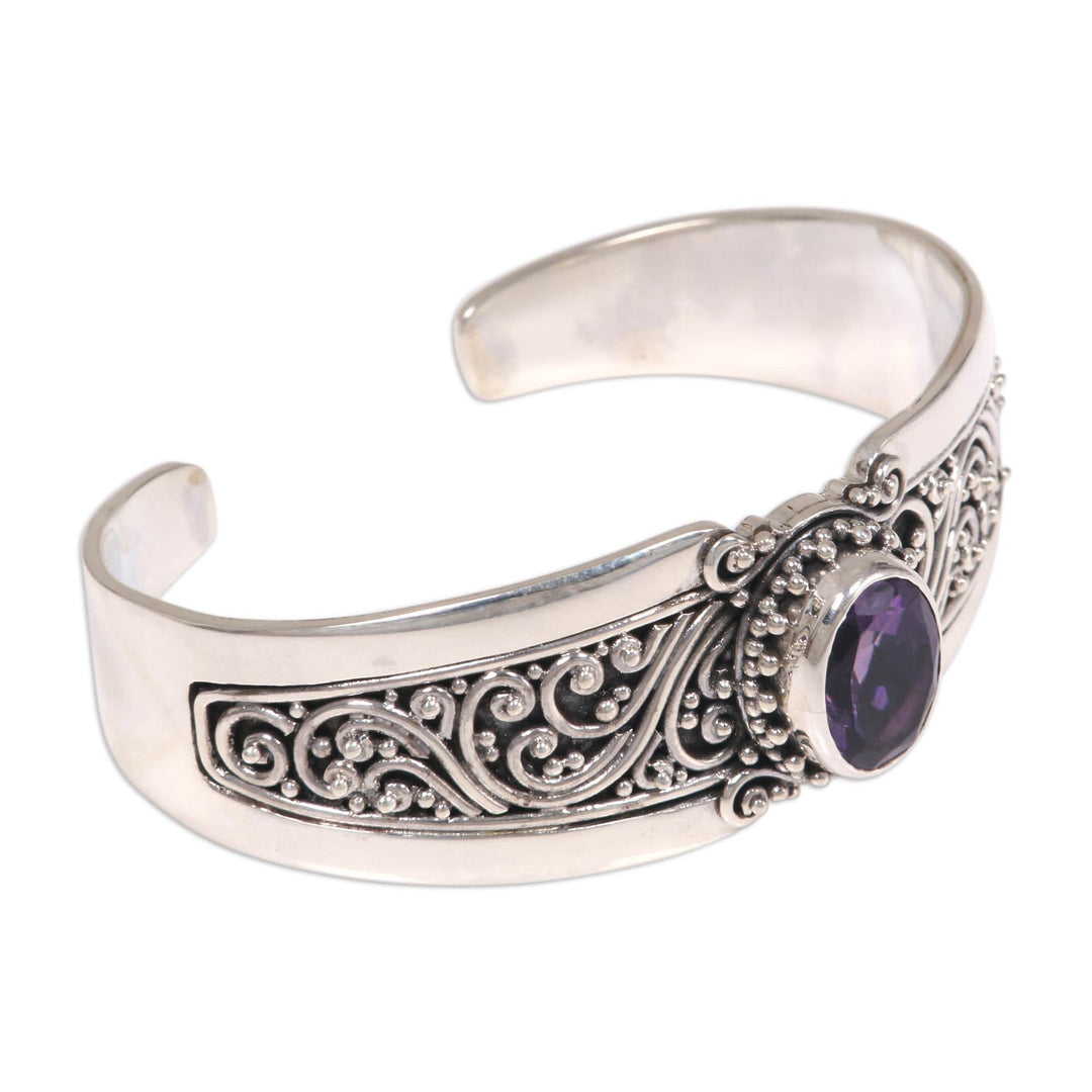 Amethyst and Sterling Silver Balinese Style Cuff Bracelet - Twilight Goddess