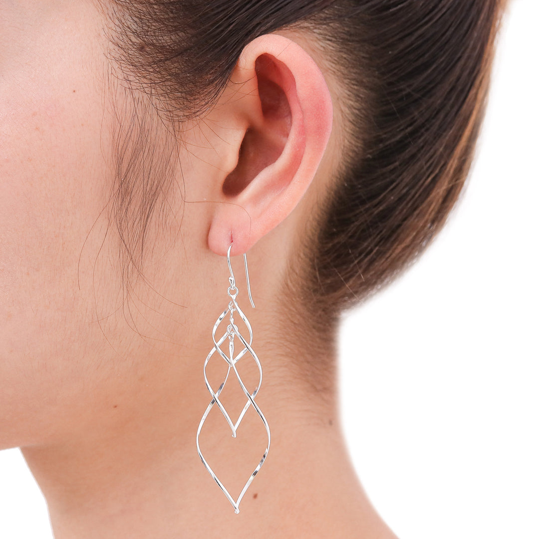 Helix Design Dangle Earrings in 925 Sterling Silver - Forever Linked