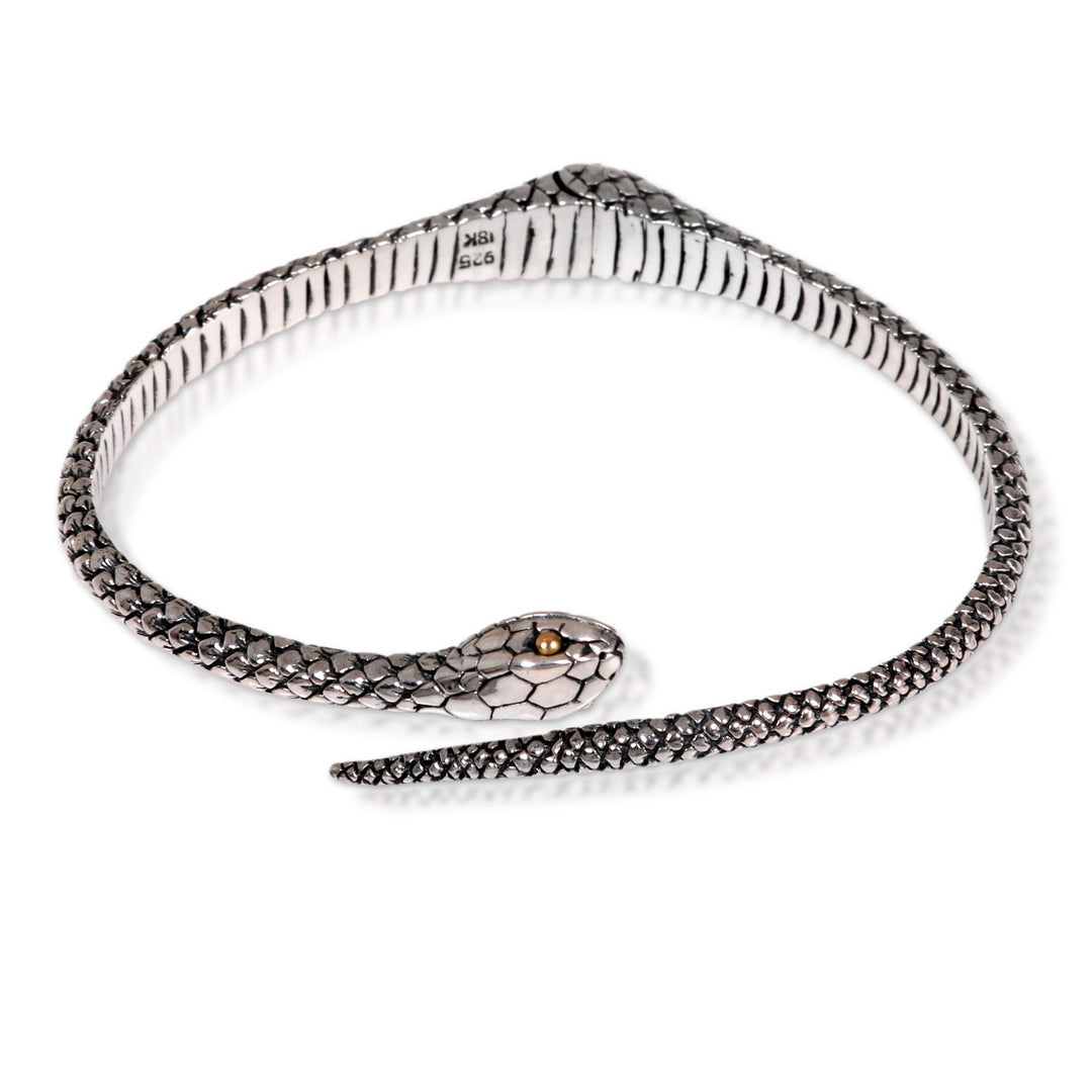 Realistic Sterling Silver Snake Bracelet with 18k Gold Eyes - Earth Serpent