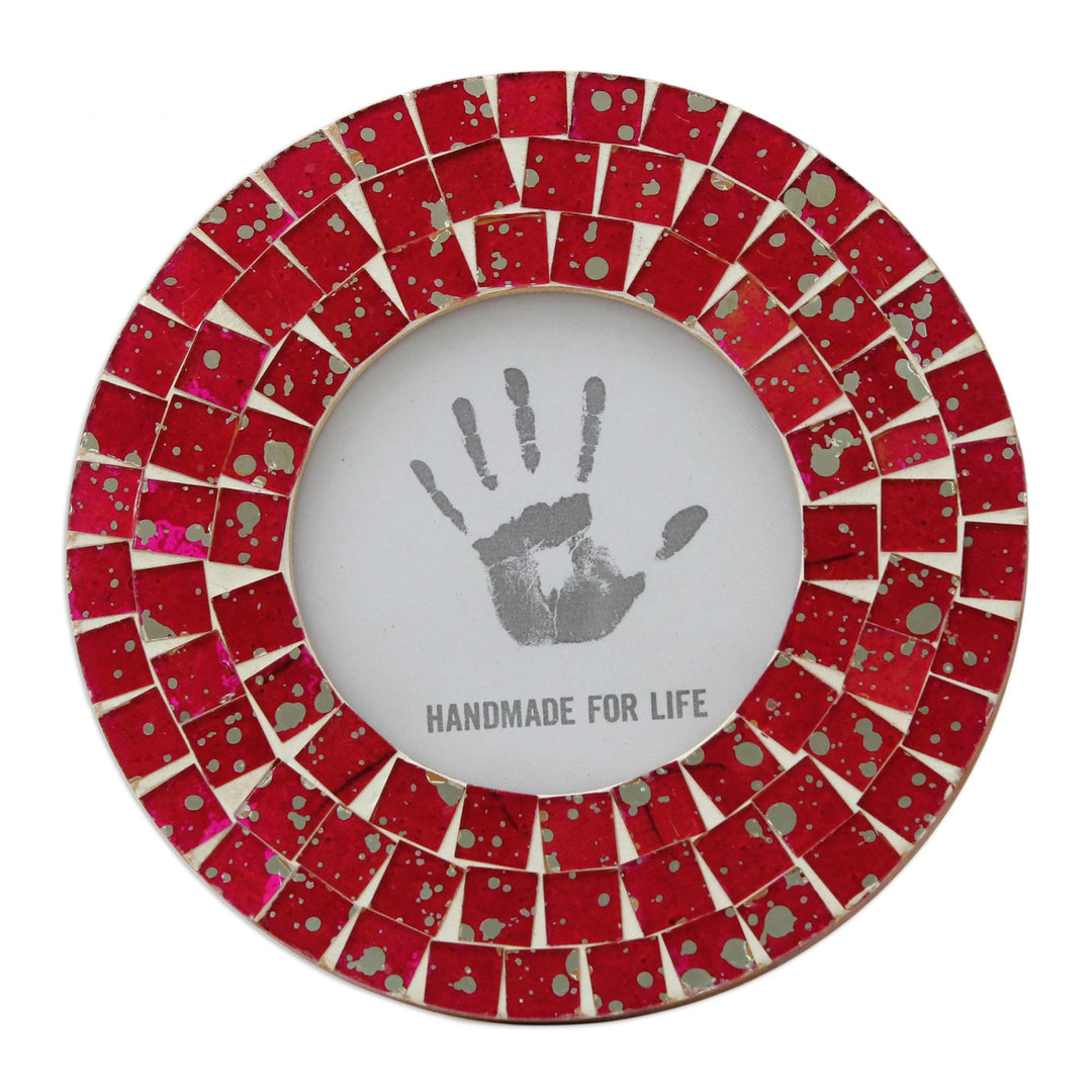 Handcrafted Round Red Mosaic Picture Frame (4 x 4) - Red Ruby