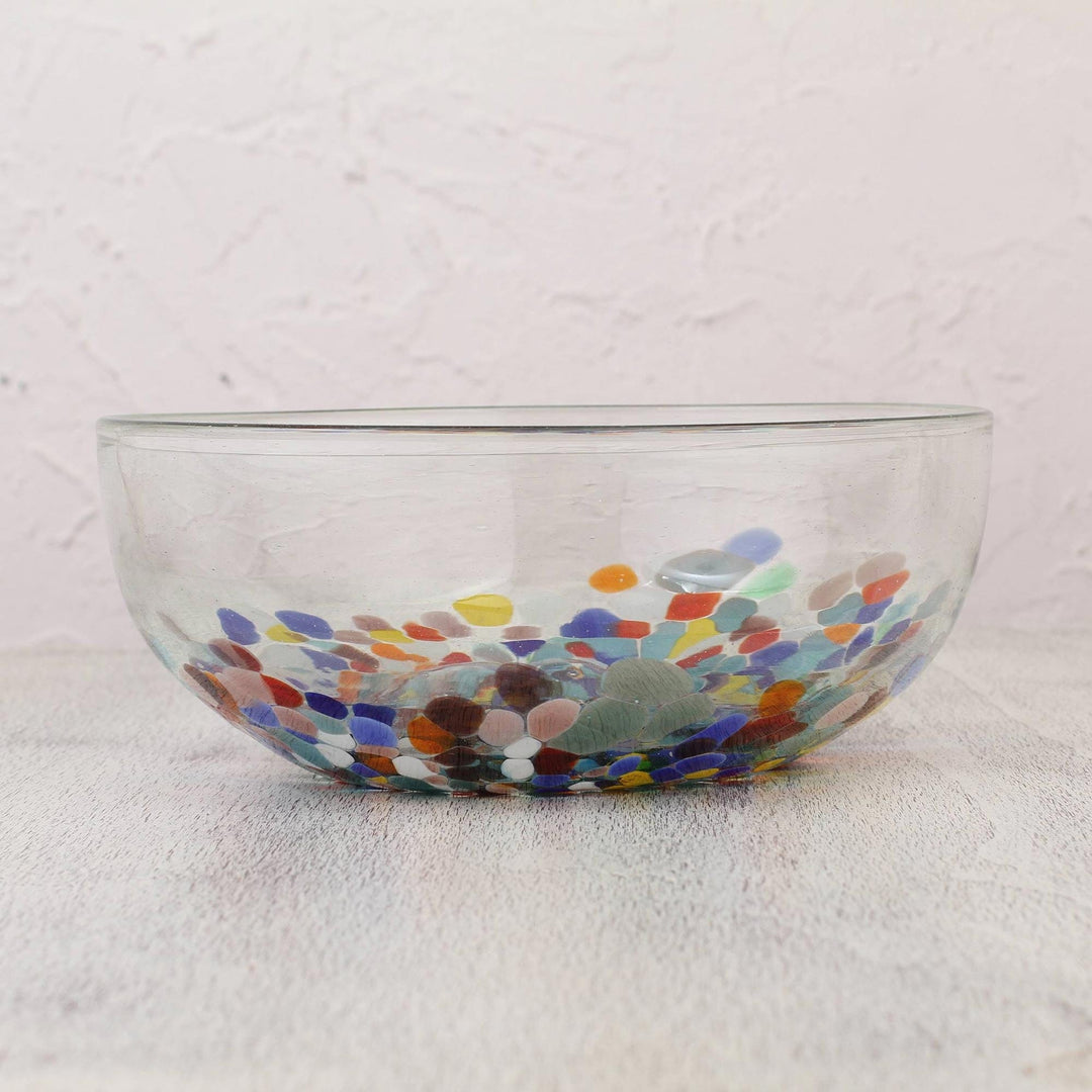 Colorful Hand Blown Glass Bowl for Serving or Salads - Confetti Festival