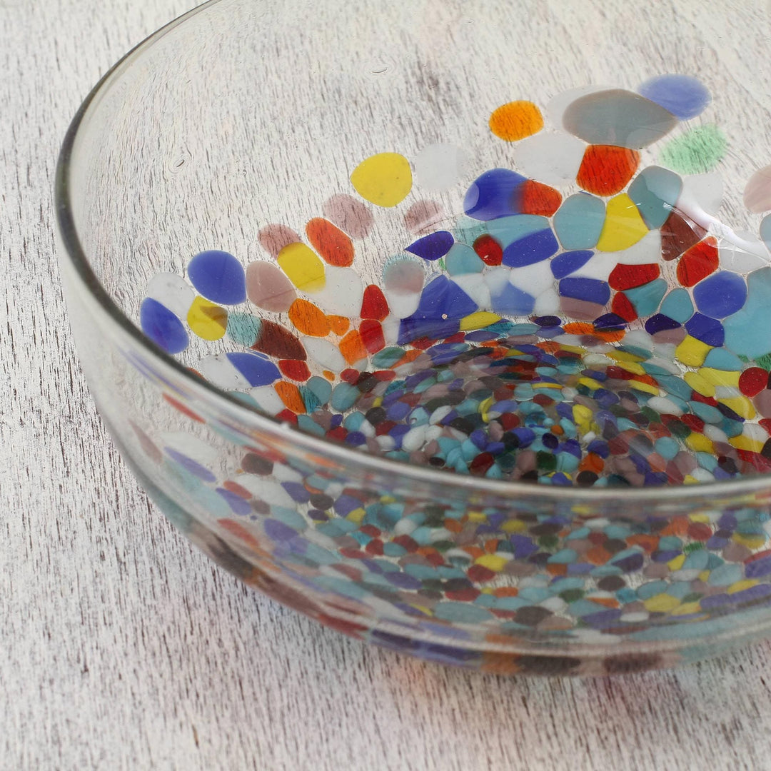 Colorful Hand Blown Glass Bowl for Serving or Salads - Confetti Festival