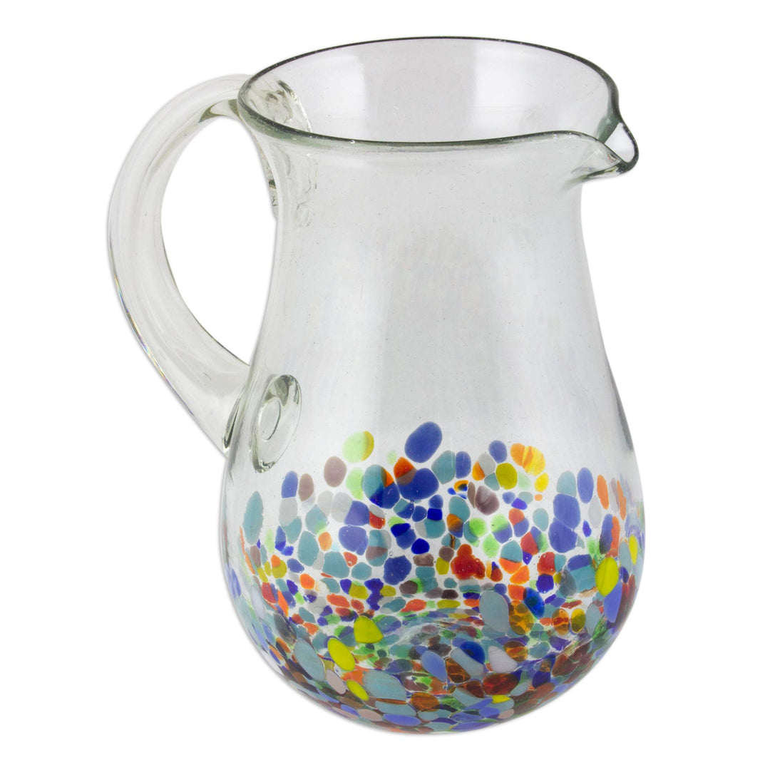 Blown Colorful Recycled Glass Pitcher from Mexico (87 oz) - Confetti Festival