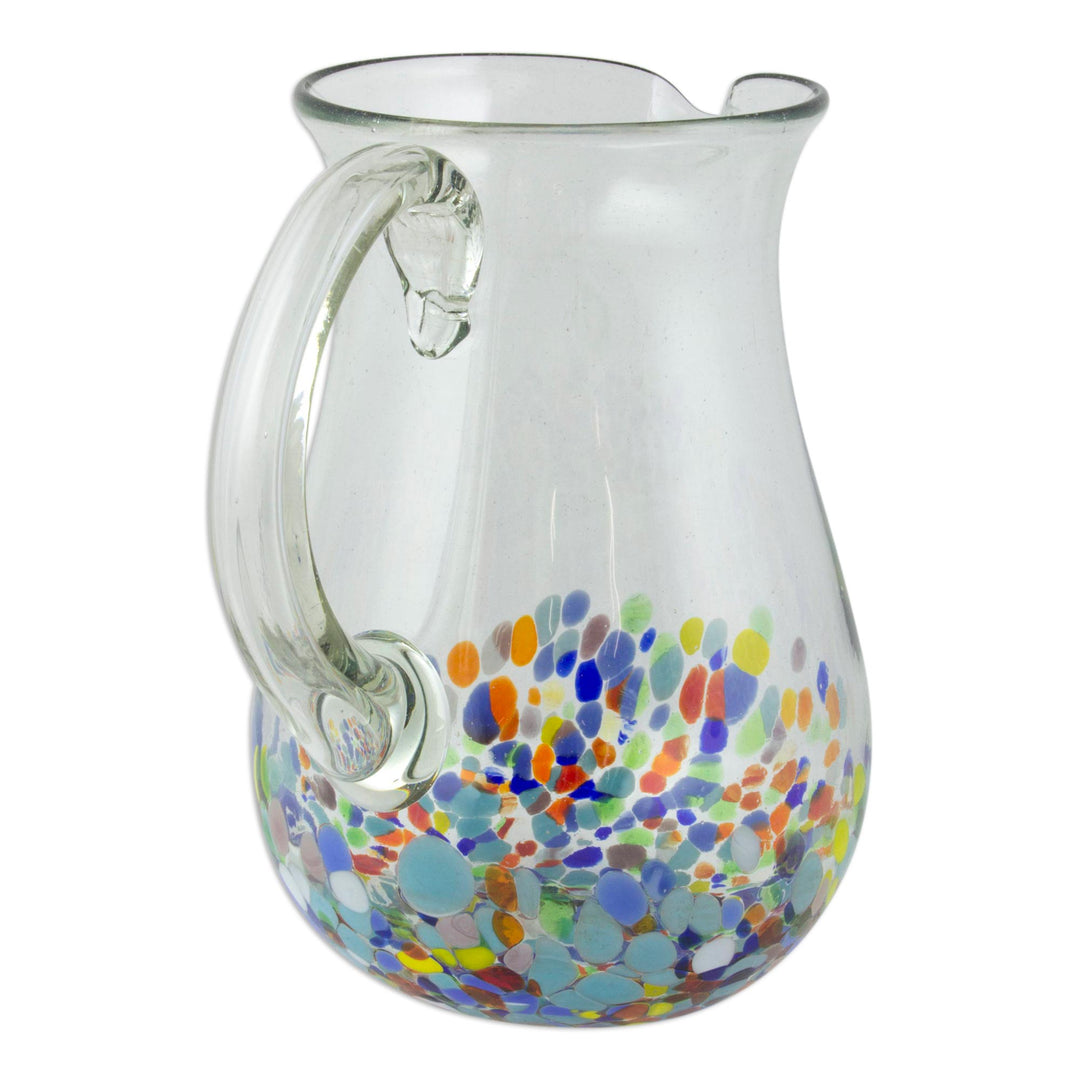 Blown Colorful Recycled Glass Pitcher from Mexico (87 oz) - Confetti Festival