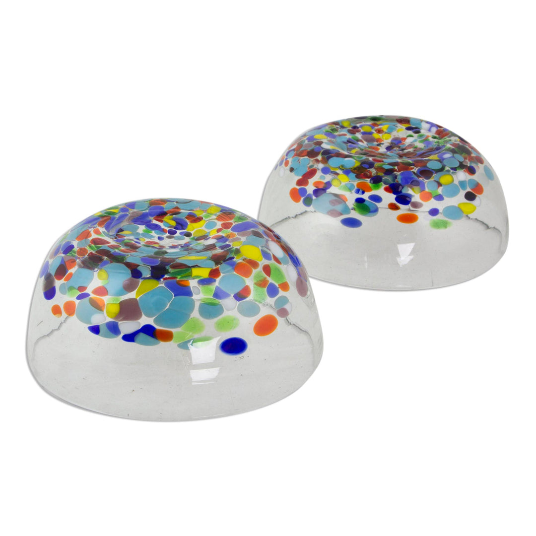 2 Artisan Crafted Colorful Mexican Hand Blown Bowls Set - Confetti Festival
