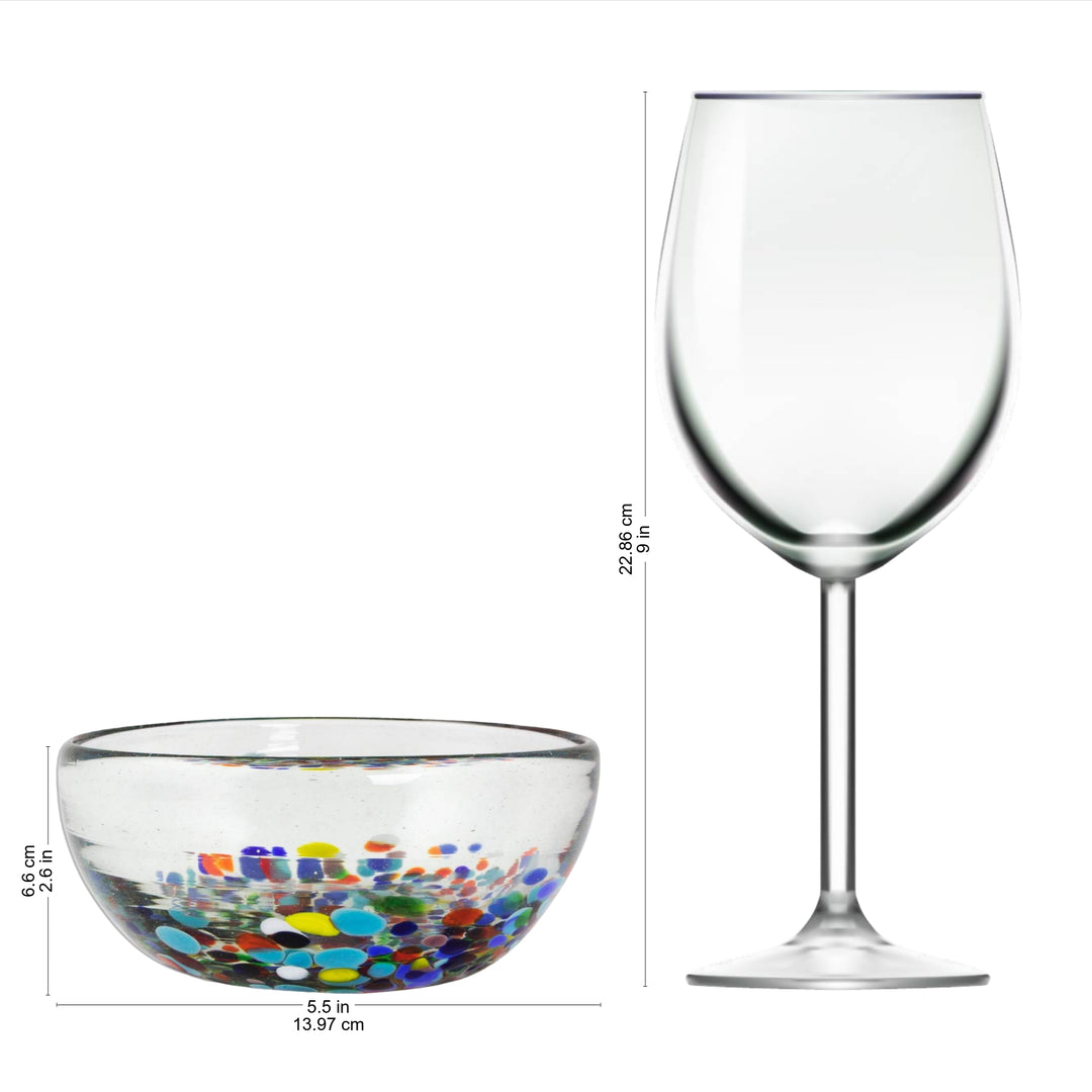 2 Artisan Crafted Colorful Mexican Hand Blown Bowls Set - Confetti Festival