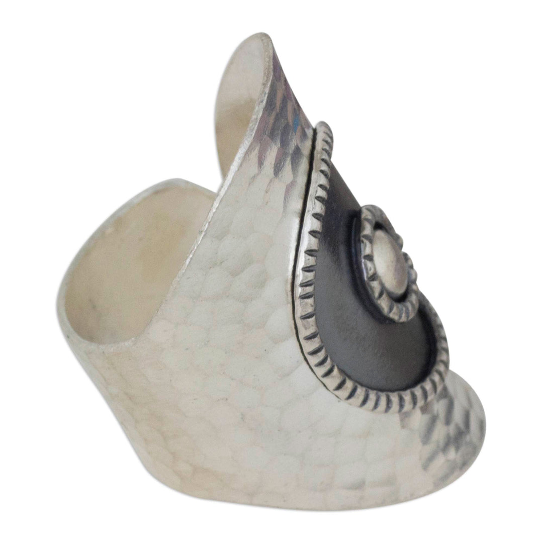 Artisan Made Thai Silver Wrap Ring with Oxidized Finish - Silver Sun