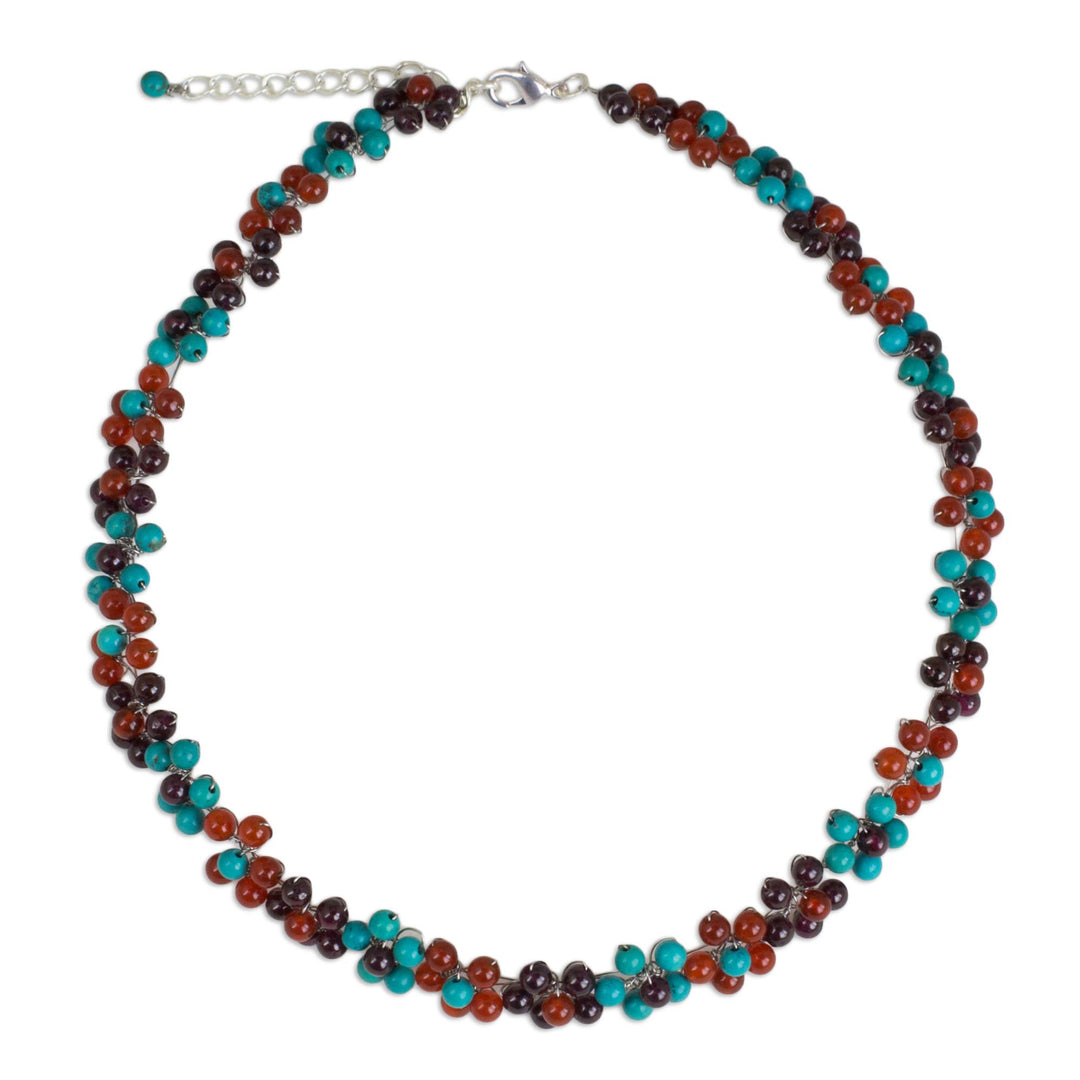 Artisan Crafted Colorful Gemstone Choker Necklace - Rainbow Bloom