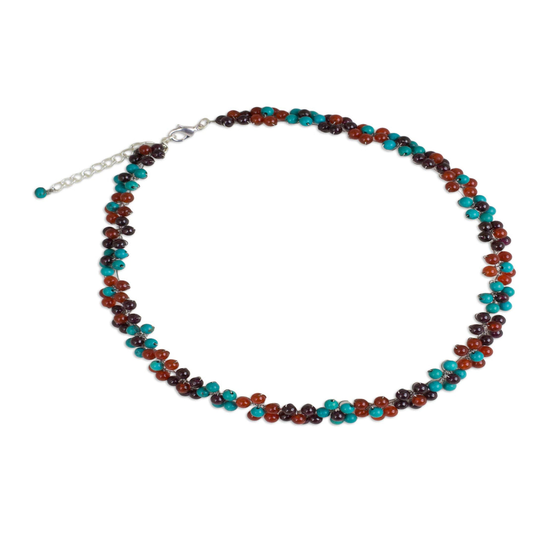 Artisan Crafted Colorful Gemstone Choker Necklace - Rainbow Bloom