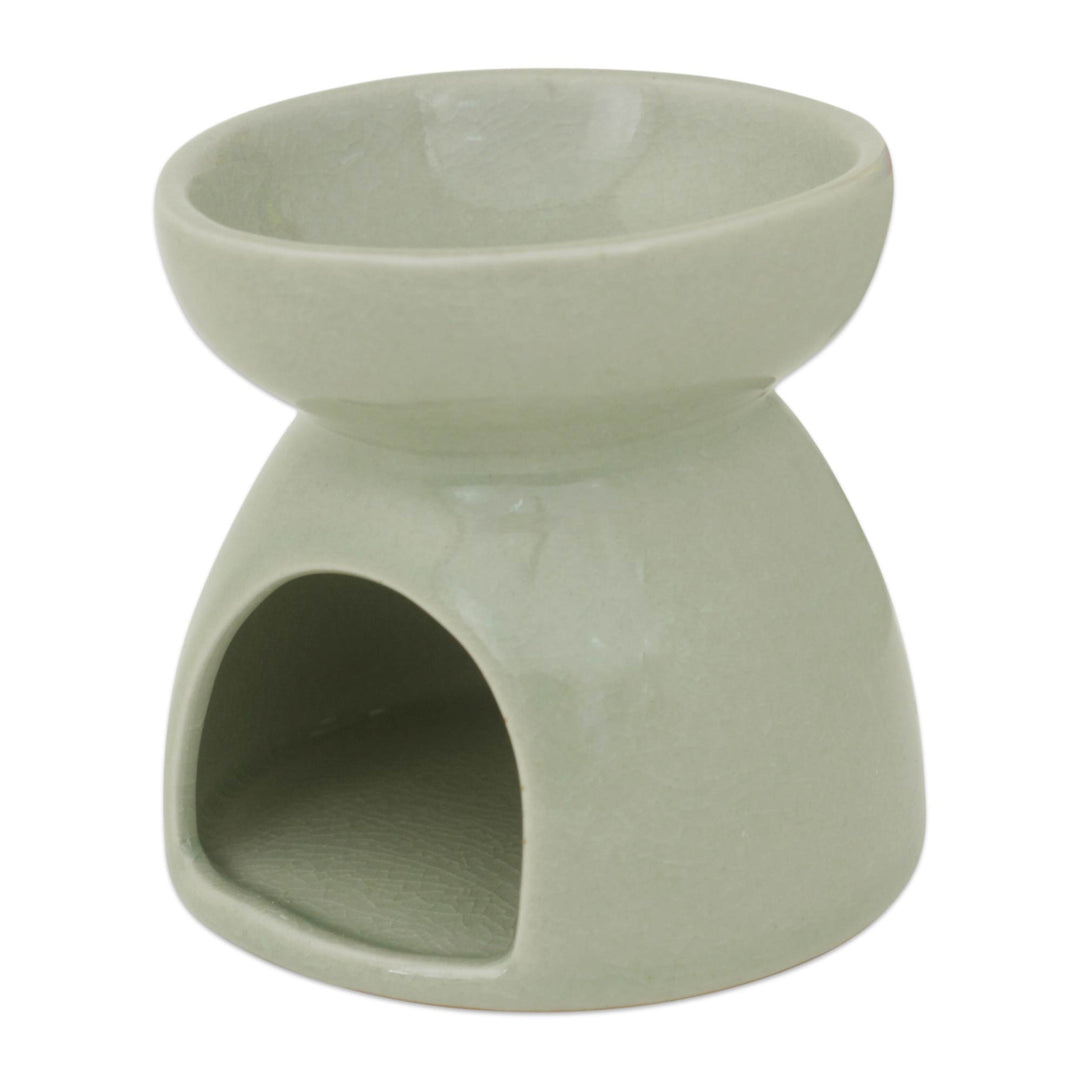 Thailand Elephants Handmade Green Ceramic Clay Oil Warmer - Mother and Baby