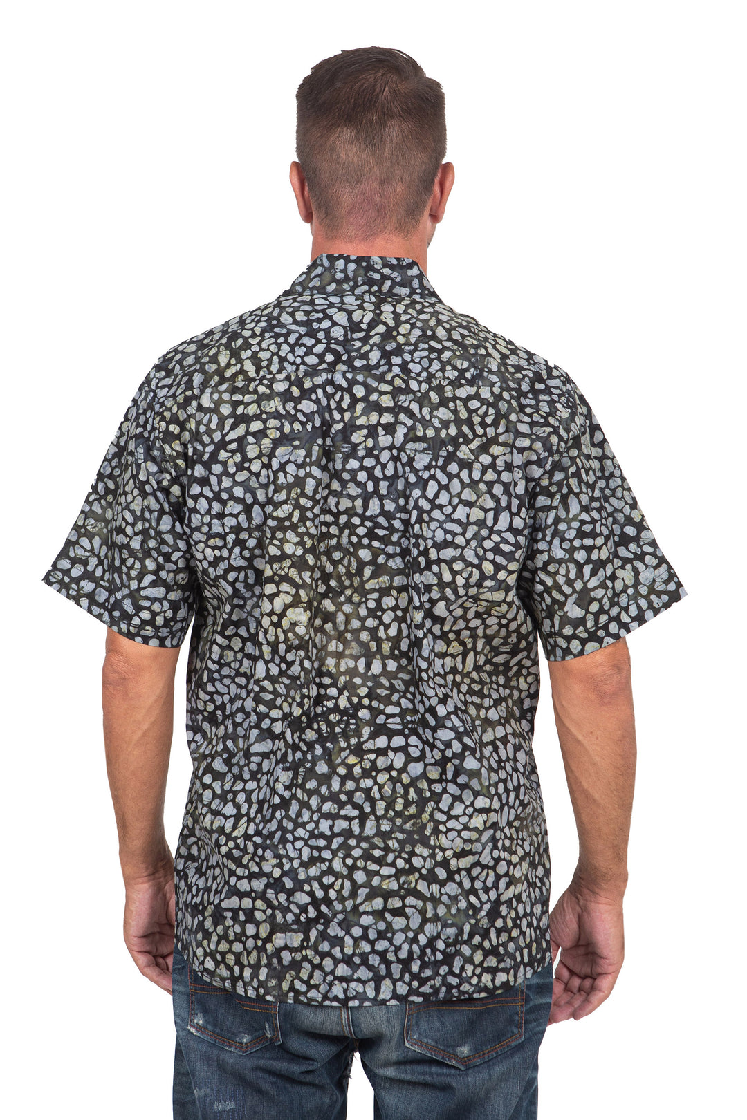 Men's Green and Black Short Sleeves Cotton Batik Shirt - Borneo Slate