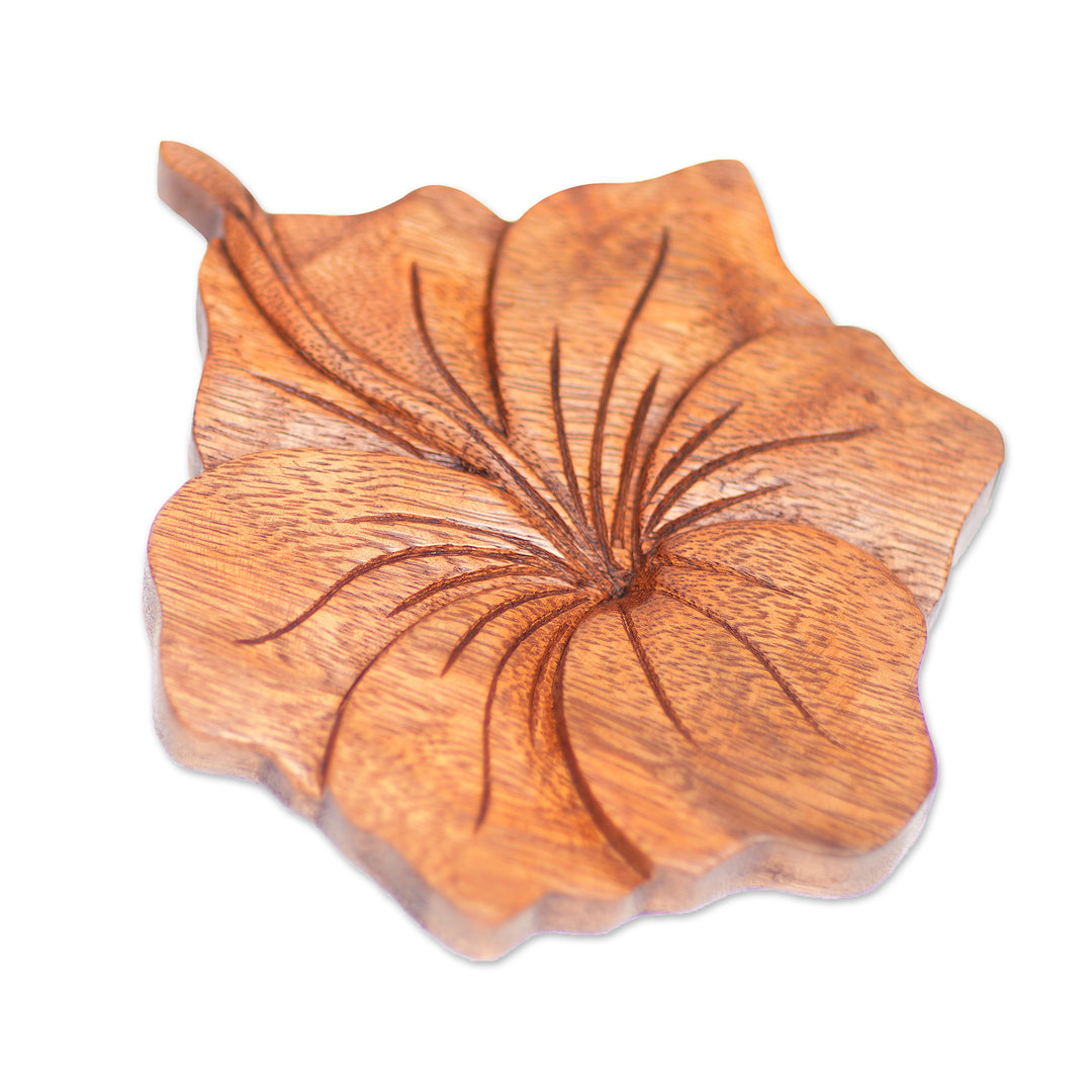 Balinese Hand Carved Hibiscus Flower Wood Relief Panel - Single Hibiscus