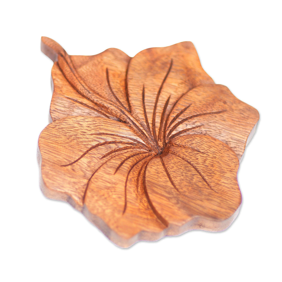 Balinese Hand Carved Hibiscus Flower Wood Relief Panel - Single Hibiscus