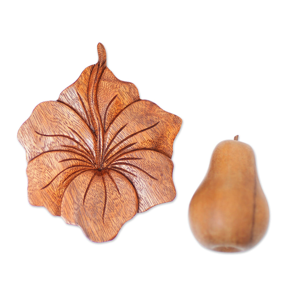 Balinese Hand Carved Hibiscus Flower Wood Relief Panel - Single Hibiscus