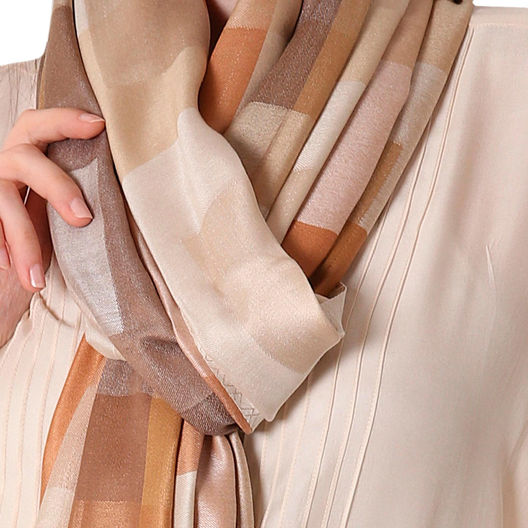 Indian Viscose Shawl with Geometric Pattern - Earthy Story