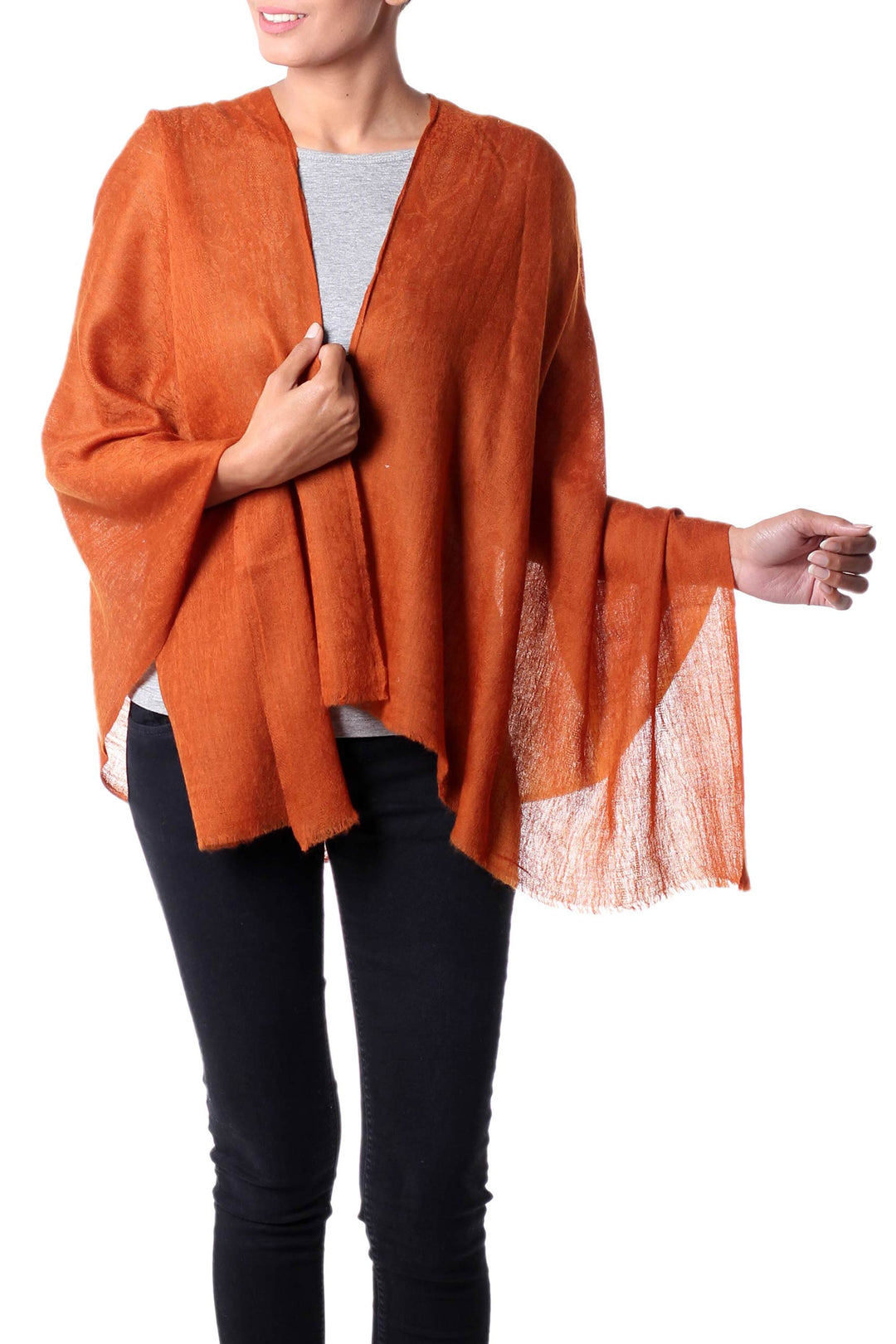 Jacquard Weave Sienna Wool Shawl from Indian Artisan - Earthy Panache