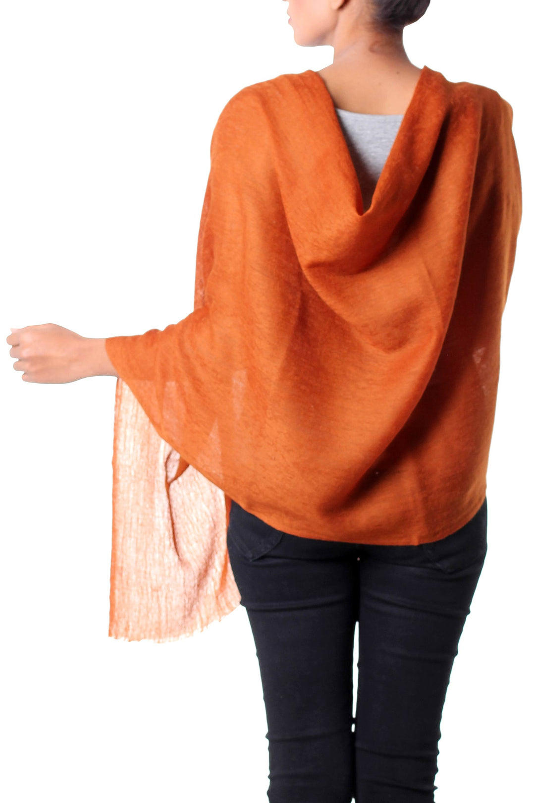 Jacquard Weave Sienna Wool Shawl from Indian Artisan - Earthy Panache