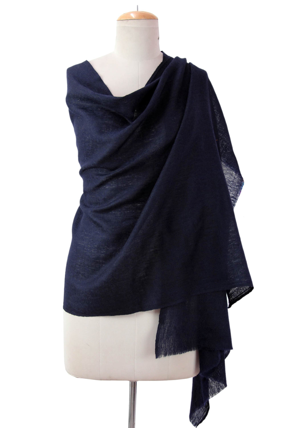 Indian Midnight Blue Paisley Weave Wool Shawl for Women - Midnight Panache