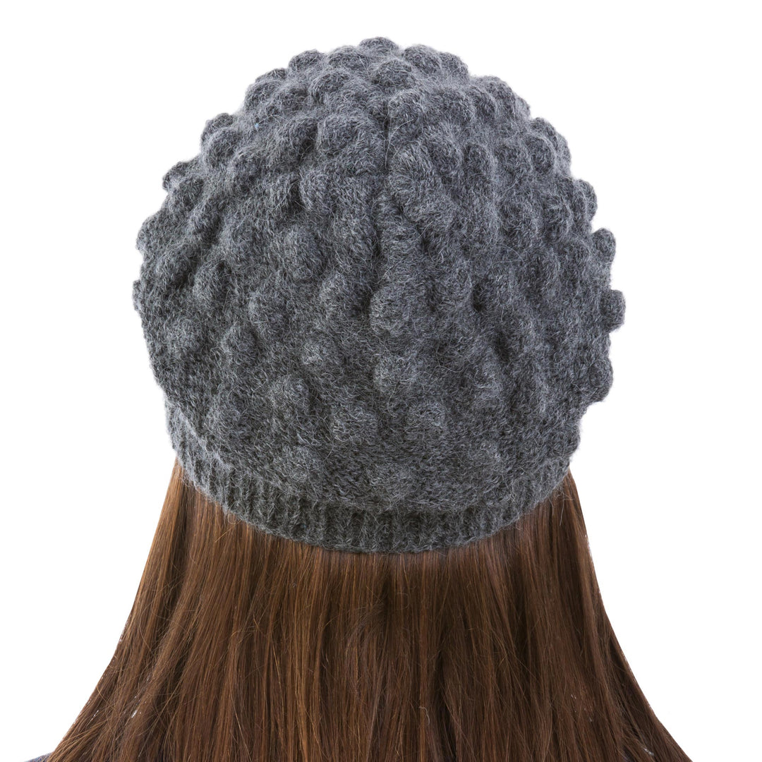 Grey Alpaca Hat Original Design Knit by Hand in Peru - Grey Bubbles
