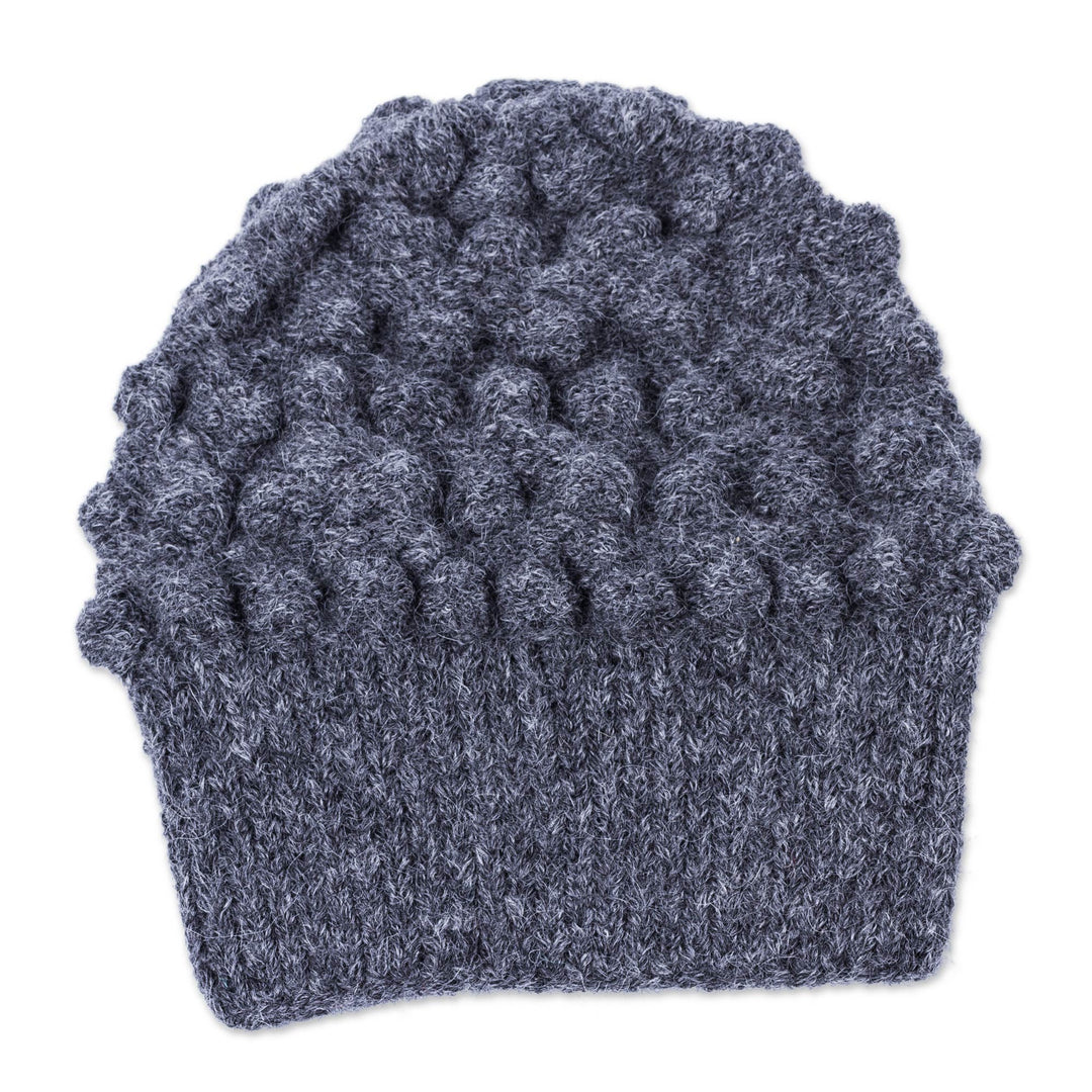 Grey Alpaca Hat Original Design Knit by Hand in Peru - Grey Bubbles