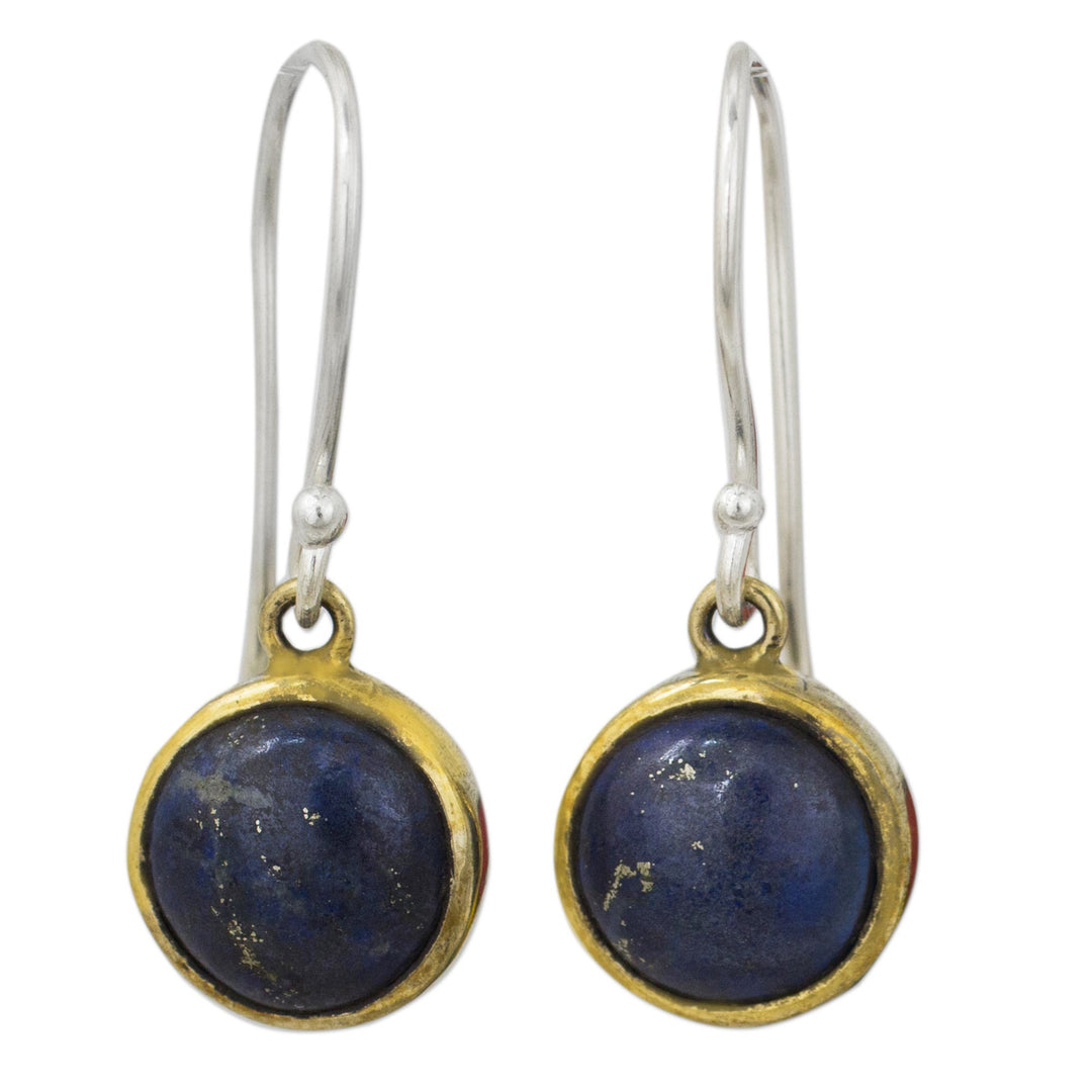 Handcrafted Brass and Silver Earrings with Lapis Lazuli - Early Sun