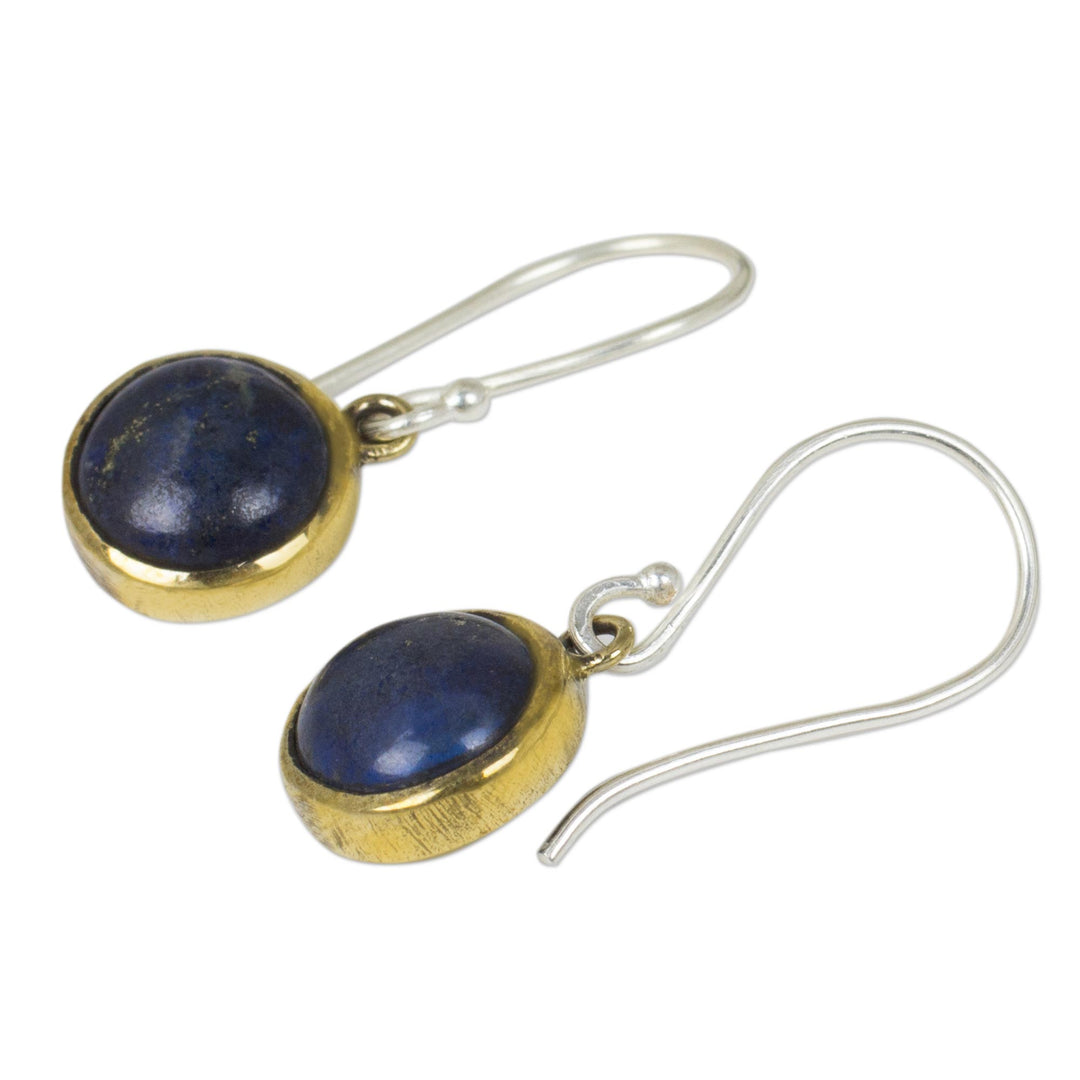Handcrafted Brass and Silver Earrings with Lapis Lazuli - Early Sun
