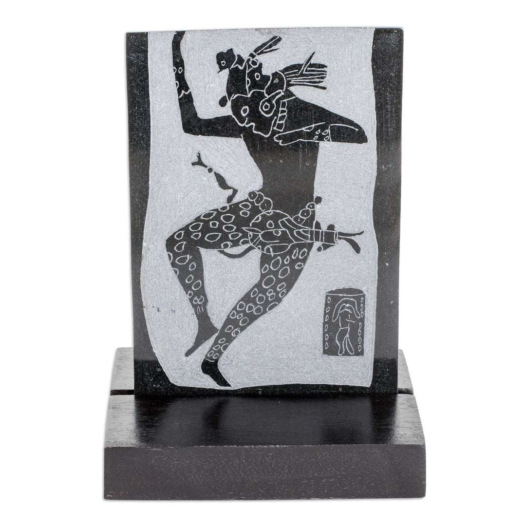 Museum Replica Maya Jaguar Dancer Green Jade Plaque - Maya Jaguar Dancer