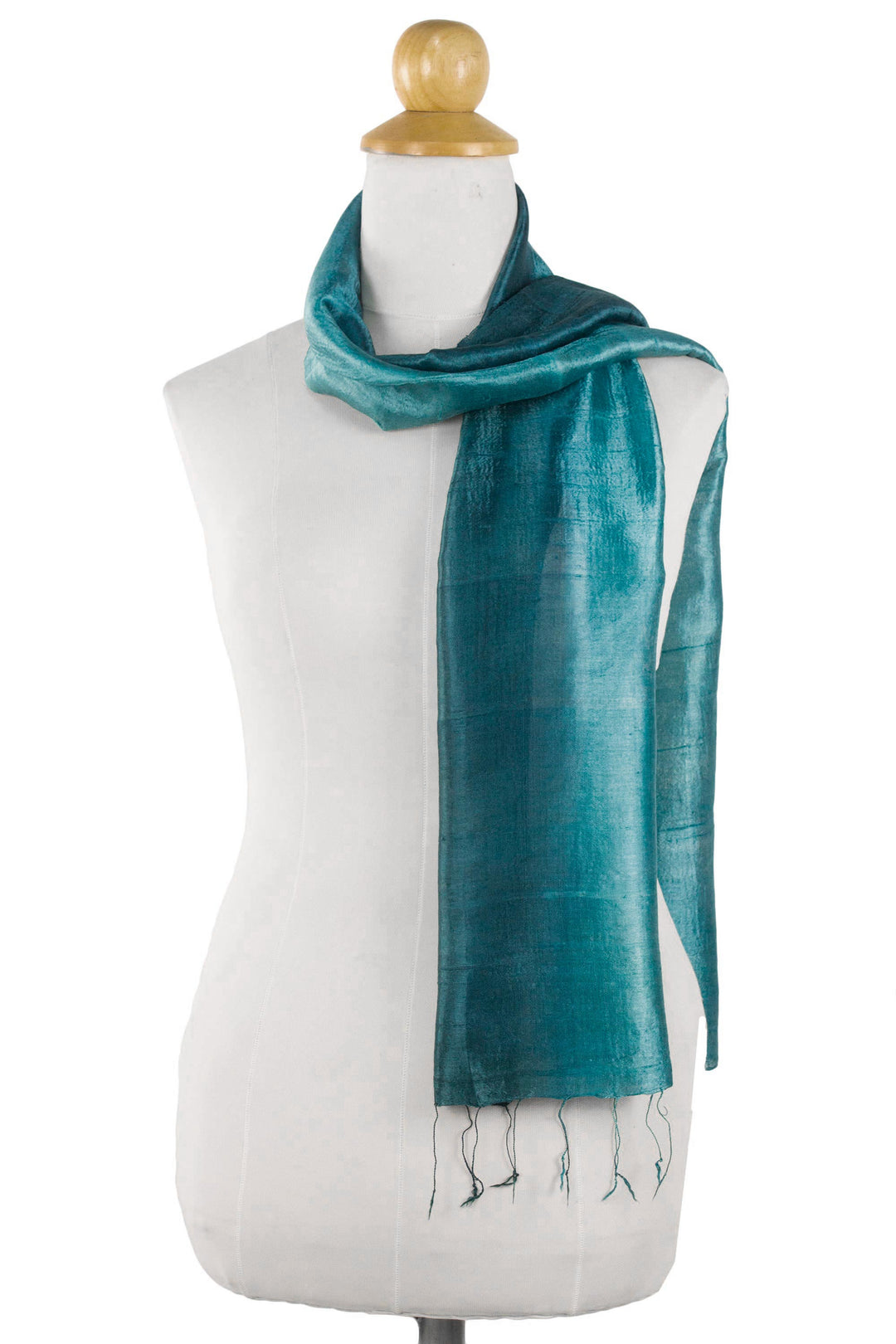 Artisan Crafted 100% Silk Teal Wrap Scarf from Thailand - Peacock Blue