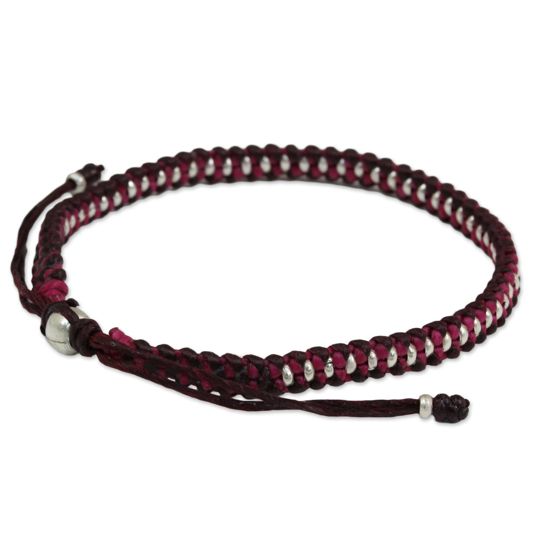 Artisan Crafted Braided Bracelet with Silver Beads - Bringing Friendship in Magenta