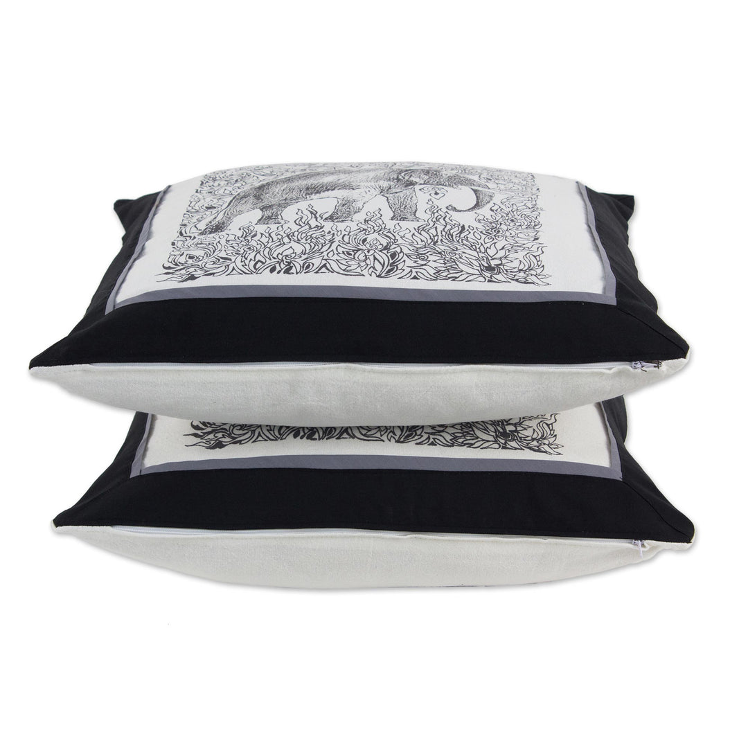 Artisan Crafted Cotton Elephant Cushion Covers (Pair) - Elephant