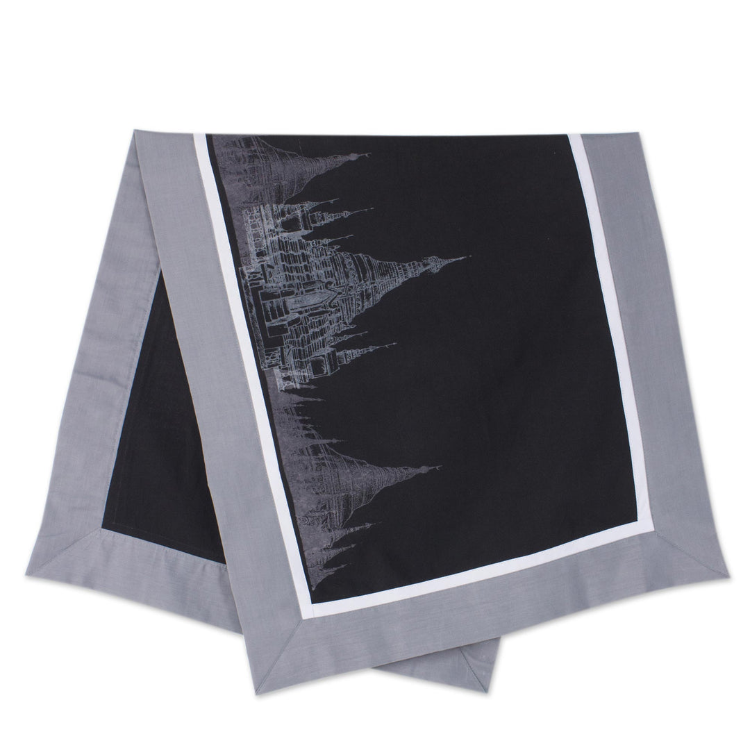 100% Cotton Artisan Crafted Table Runner with Pagoda Motif - Thai Pagoda