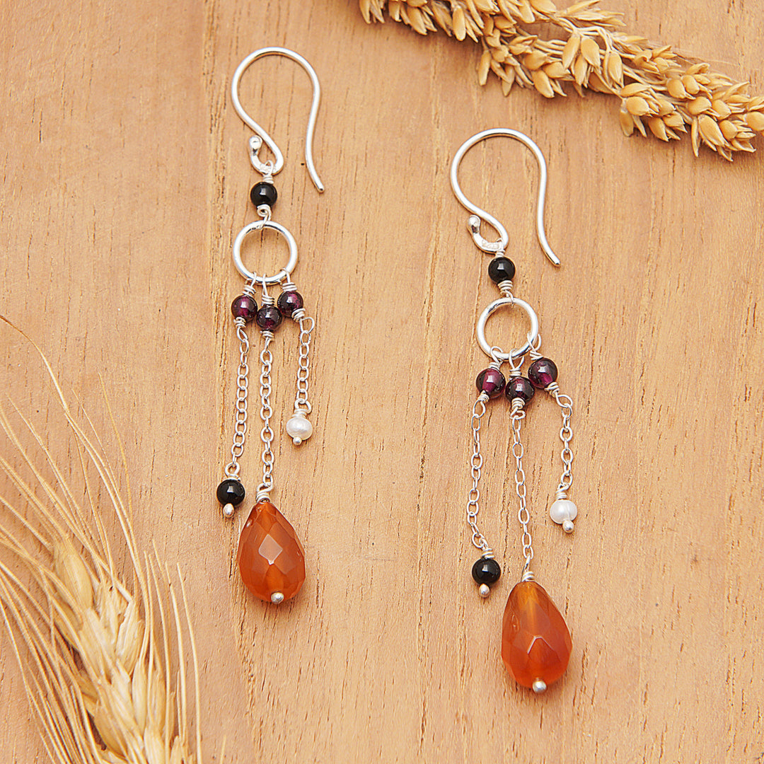 Handmade Multi-Gemstone Sterling Silver Waterfall Earrings - Jeweled Drizzle