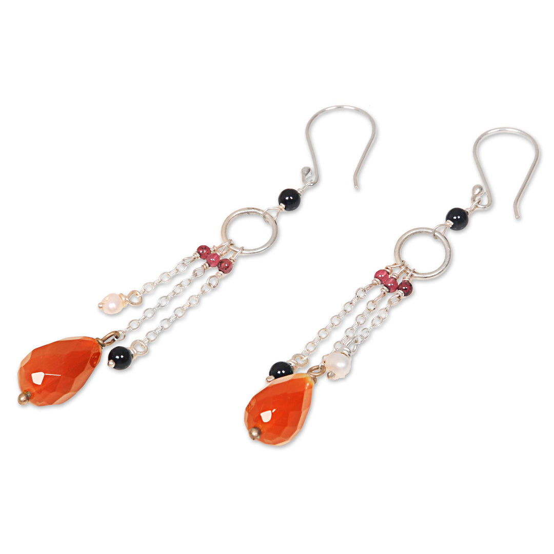 Handmade Multi-Gemstone Sterling Silver Waterfall Earrings - Jeweled Drizzle