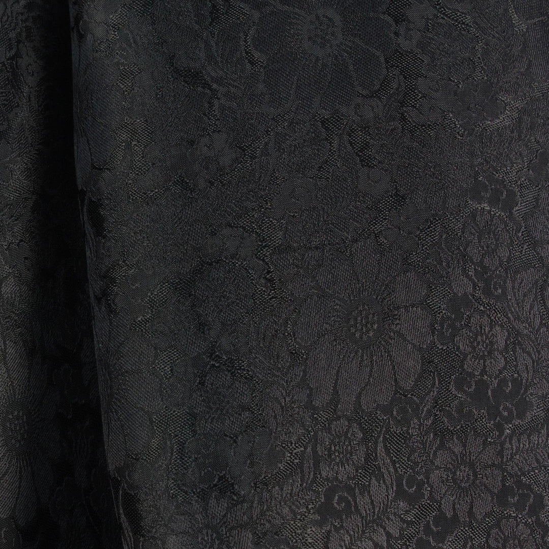 Artisan Crafted Rayon Blend Black Shawl with Floral Motif - Mandarin Jet