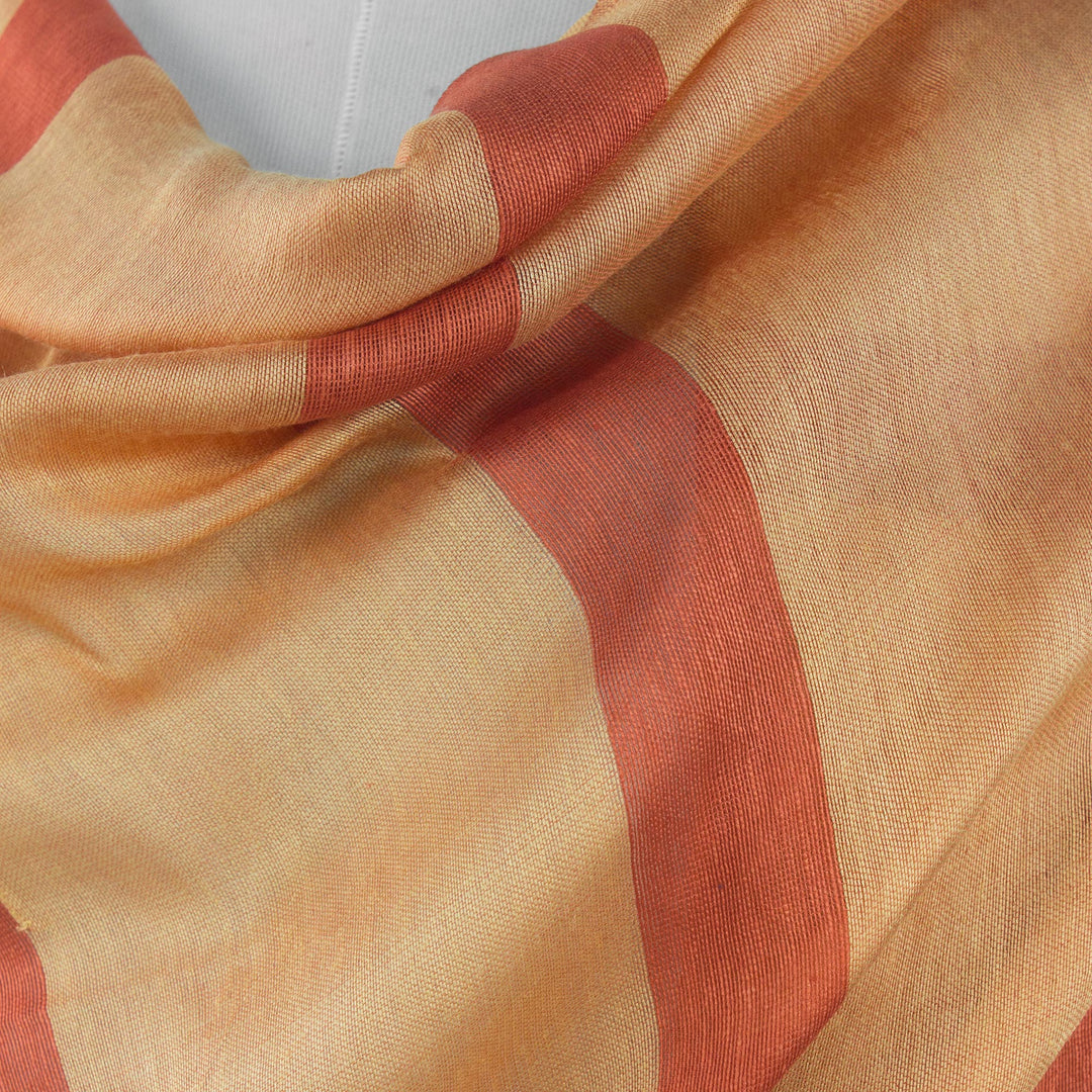Hand Woven Orange Striped Silk Blend Shawl from Thailand - Friendly Touch