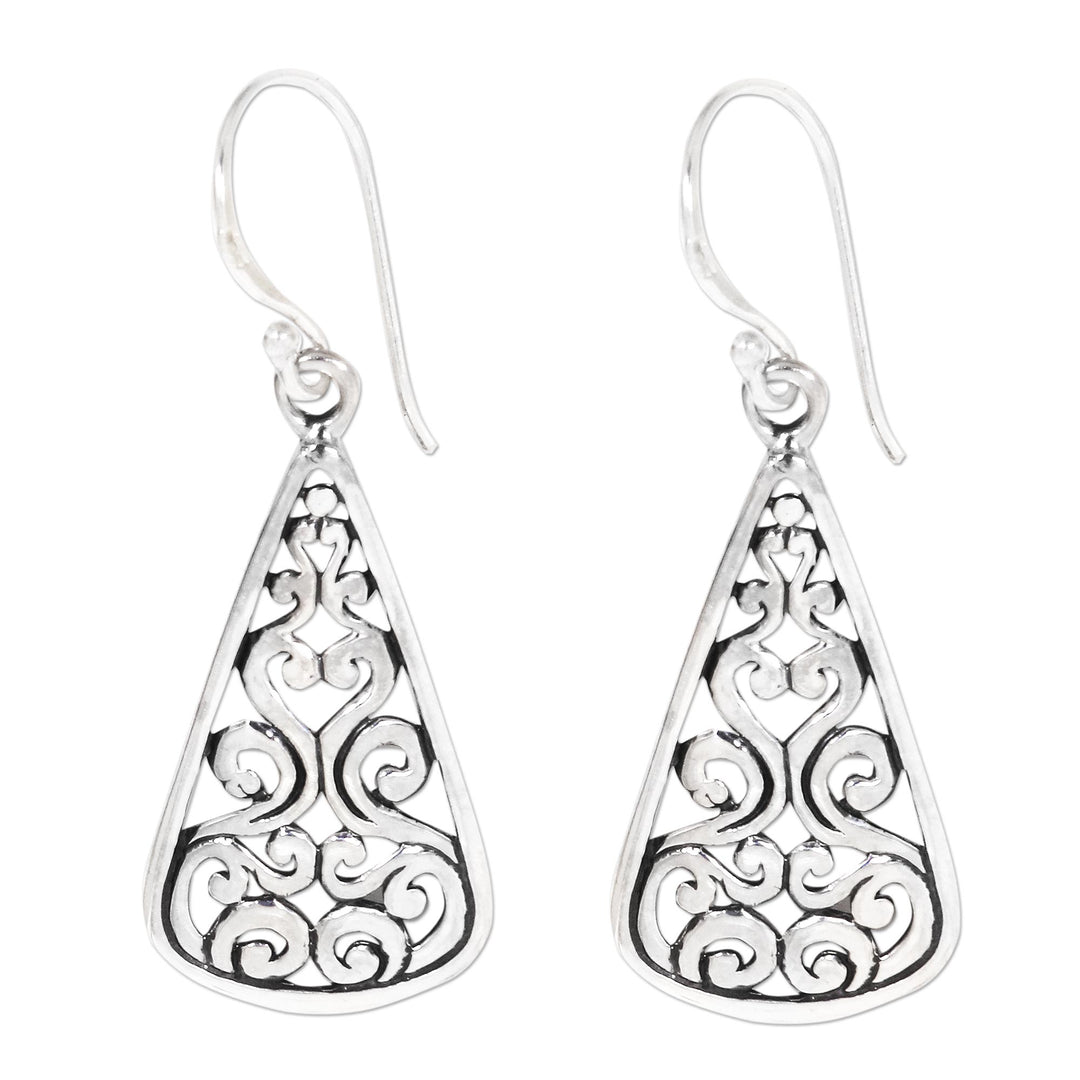 Artisan Crafted Sterling Silver Ornate Dangle Earrings - Floral Fern