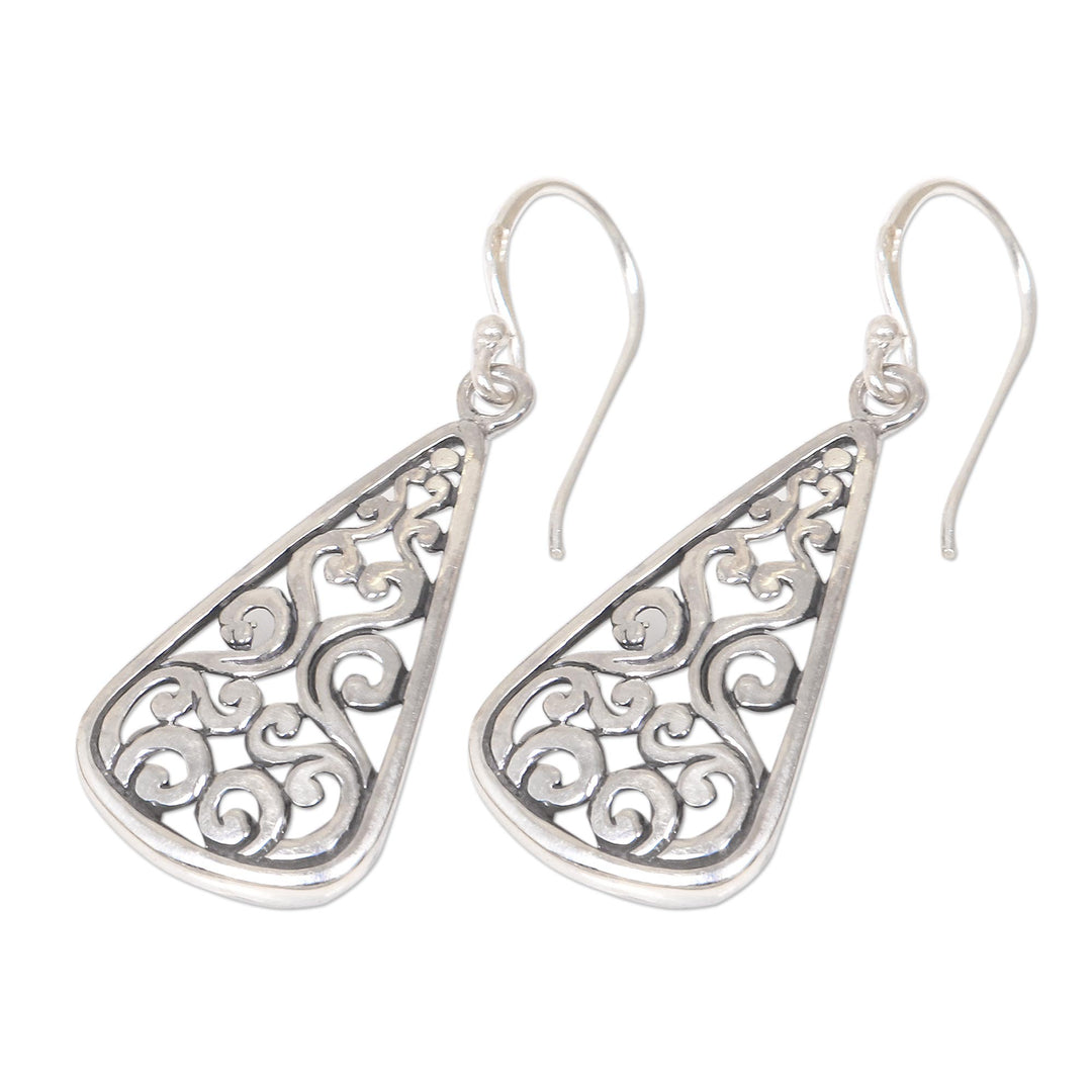 Artisan Crafted Sterling Silver Ornate Dangle Earrings - Floral Fern
