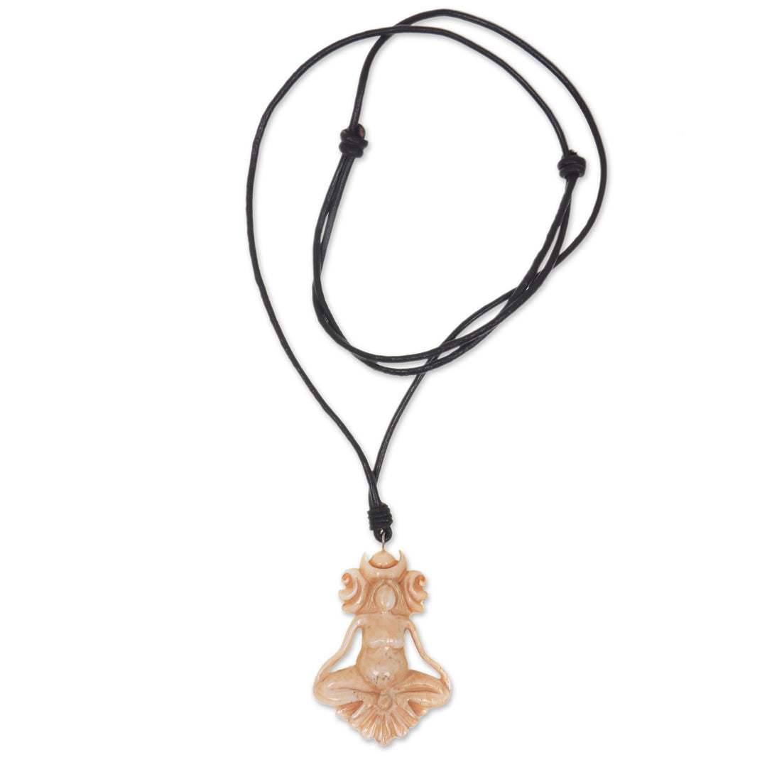 Hand Crafted Cow Bone Pendant on Leather Cord Necklace - Serene Meditation