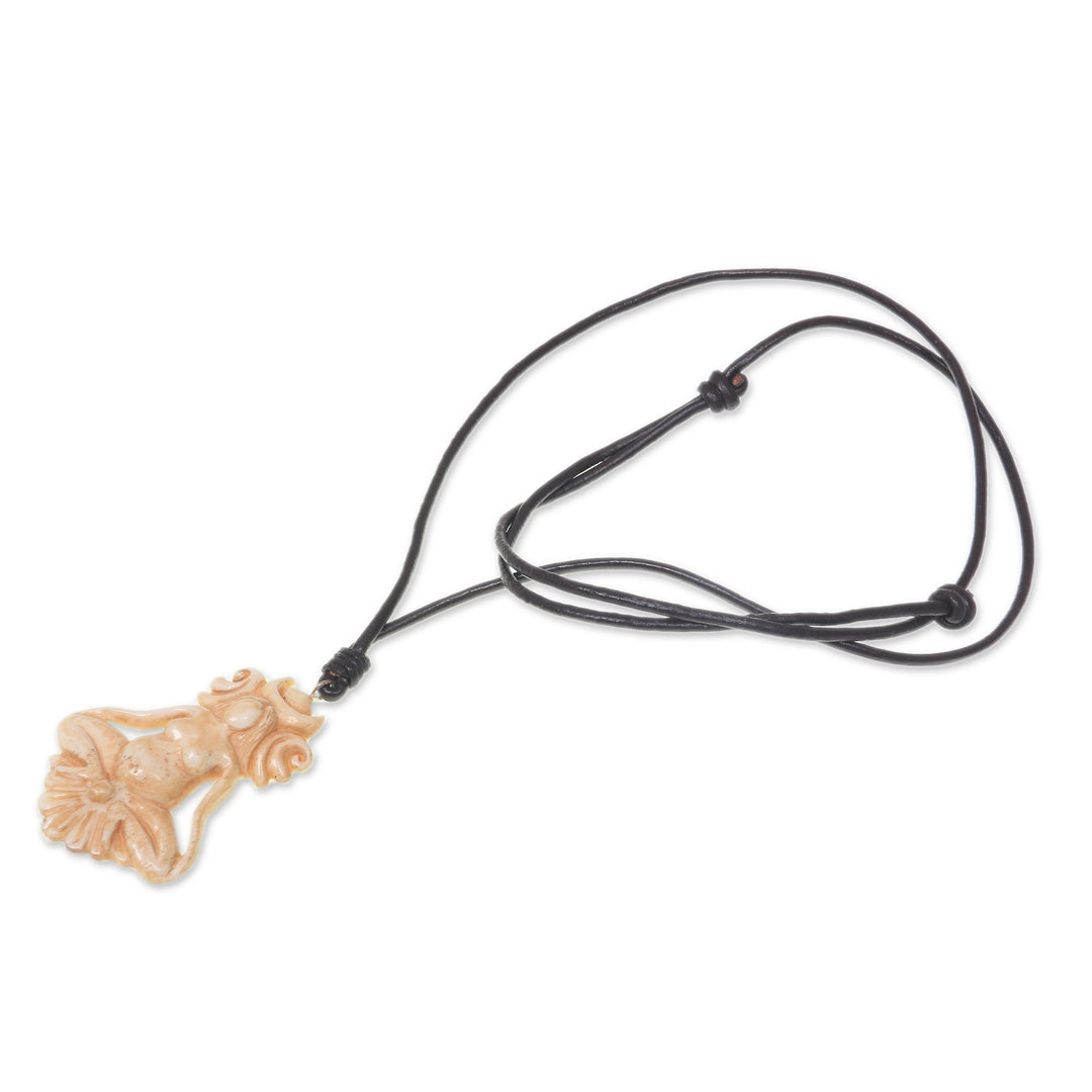 Hand Crafted Cow Bone Pendant on Leather Cord Necklace - Serene Meditation