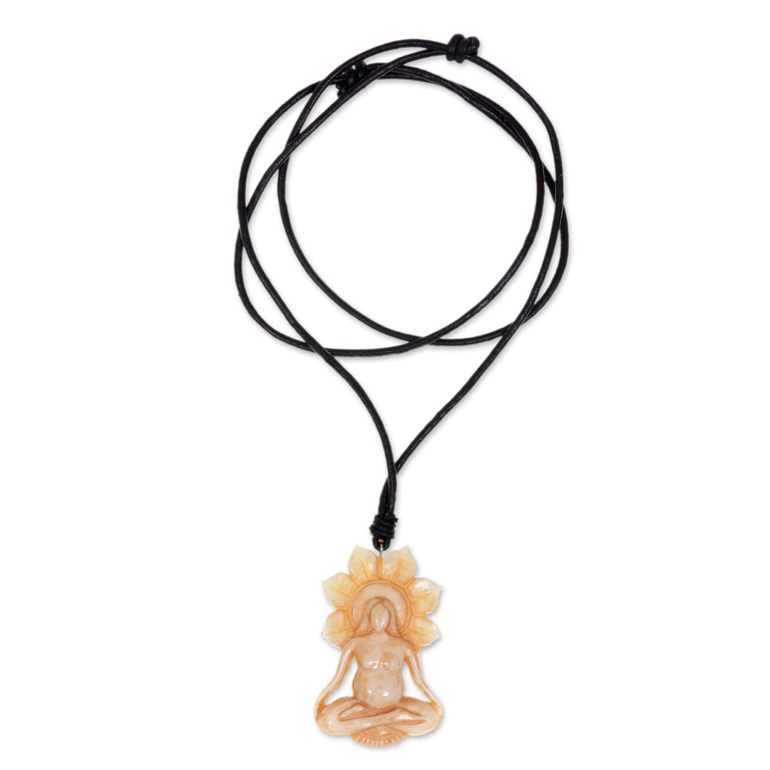 Hand Carved Bone and Leather Mother Necklace from Bali - Peace Before Birth