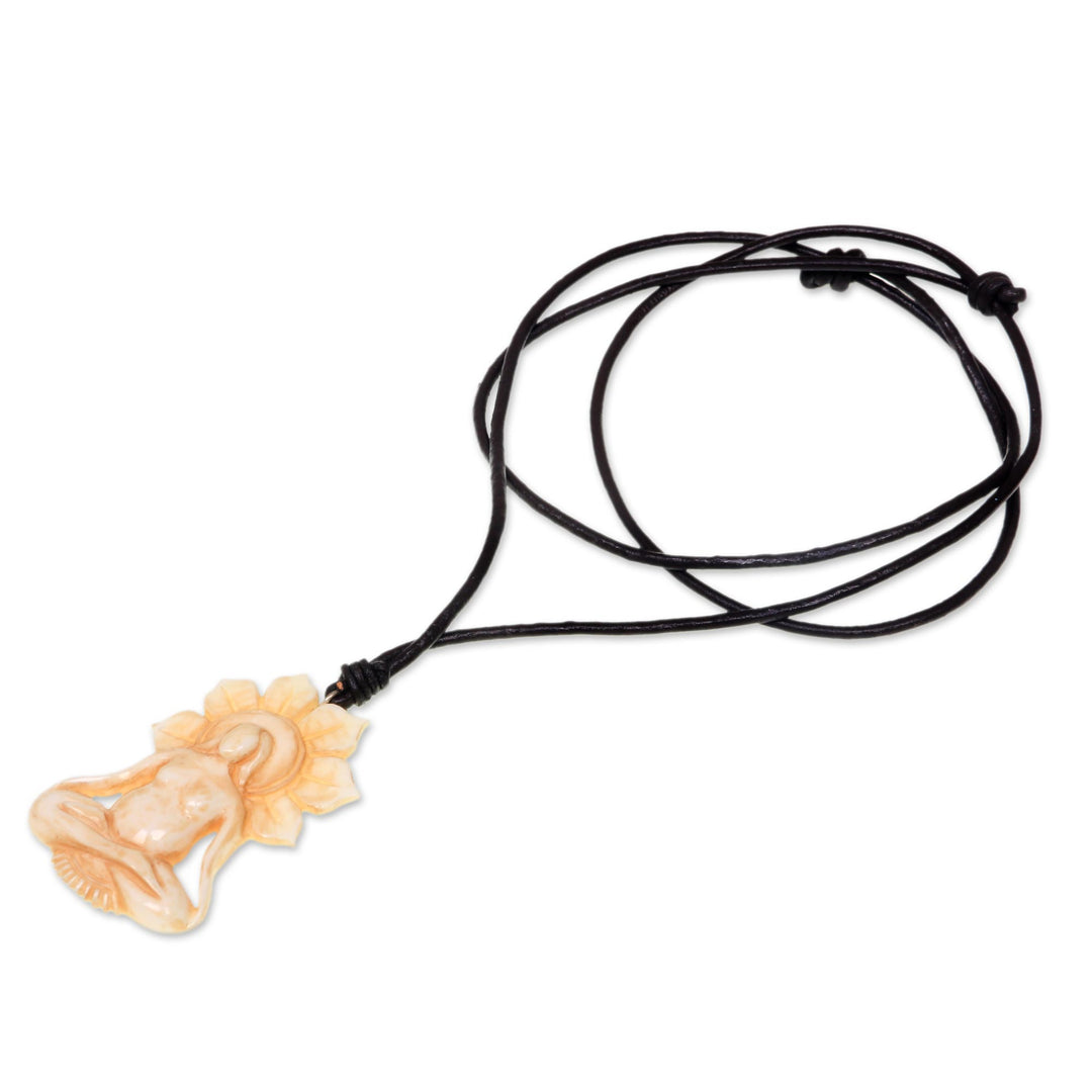 Hand Carved Bone and Leather Mother Necklace from Bali - Peace Before Birth
