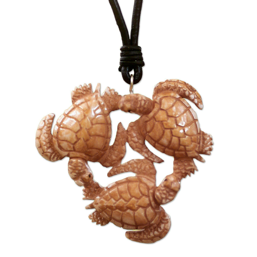 Hand Crafted Turtle Pendant on Leather Cord Necklace - Happy Turtle